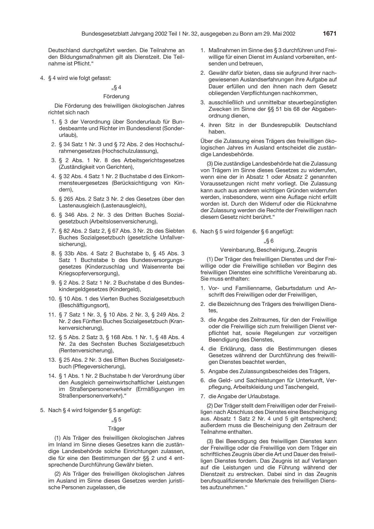 BGBl. 2002, Seite 1671 — Originalseite als Abbildung
