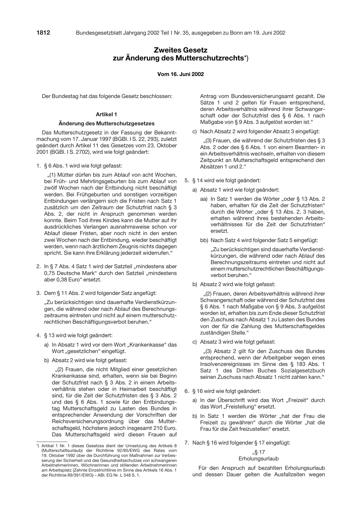 BGBl. 2002, Seite 1812 — Originalseite als Abbildung