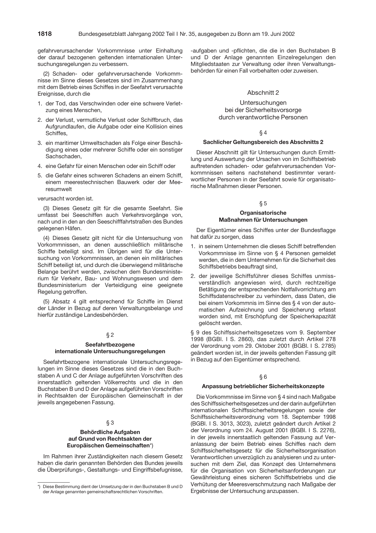 BGBl. 2002, Seite 1818 — Originalseite als Abbildung