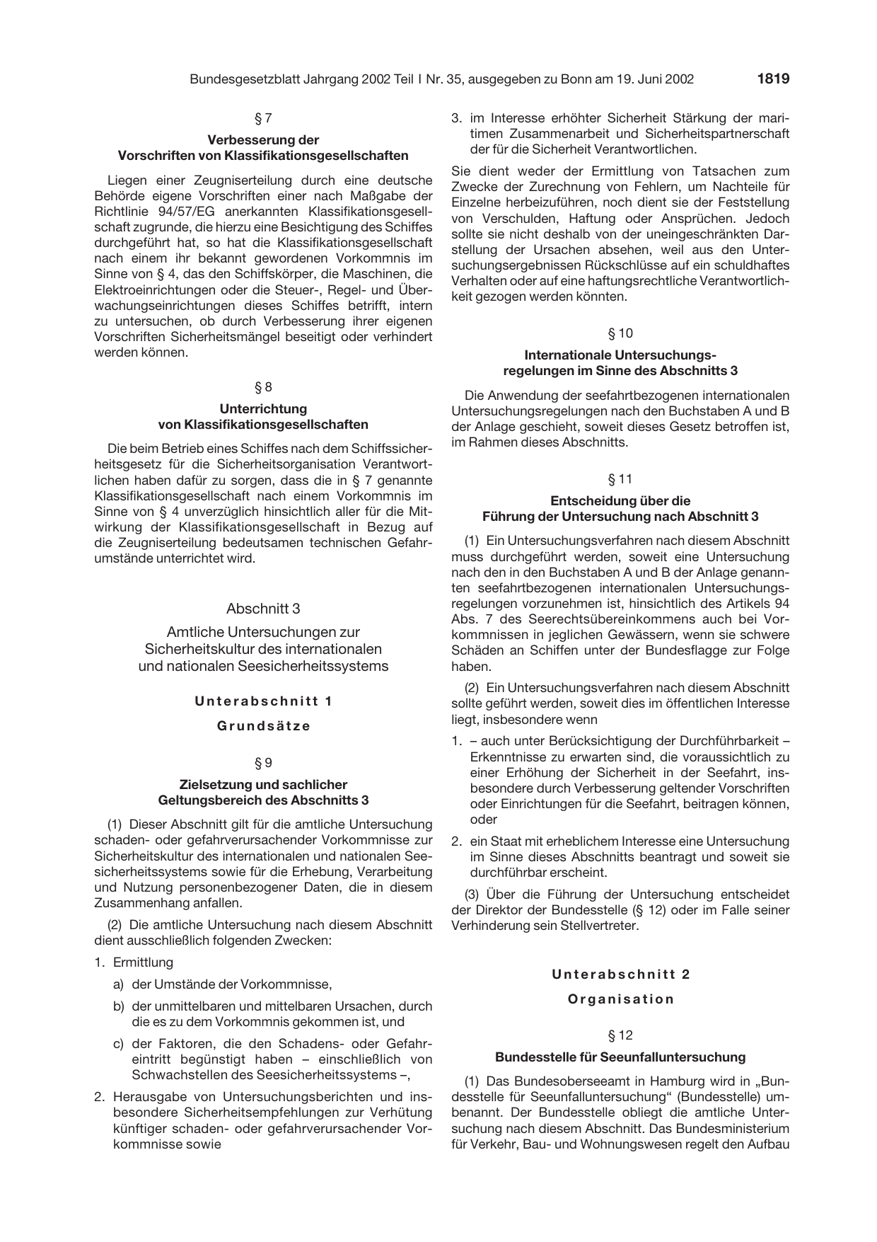 BGBl. 2002, Seite 1819 — Originalseite als Abbildung