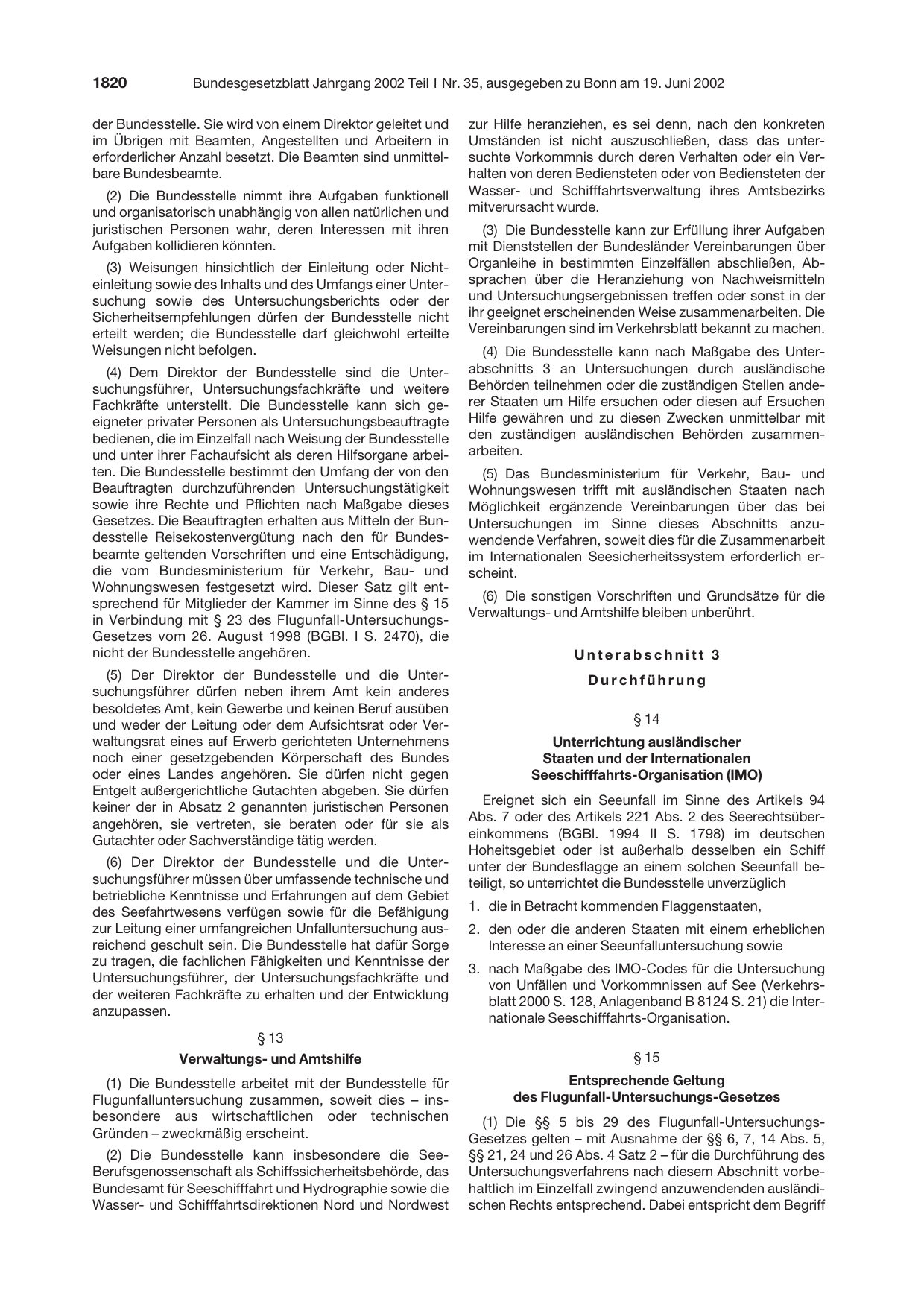 BGBl. 2002, Seite 1820 — Originalseite als Abbildung