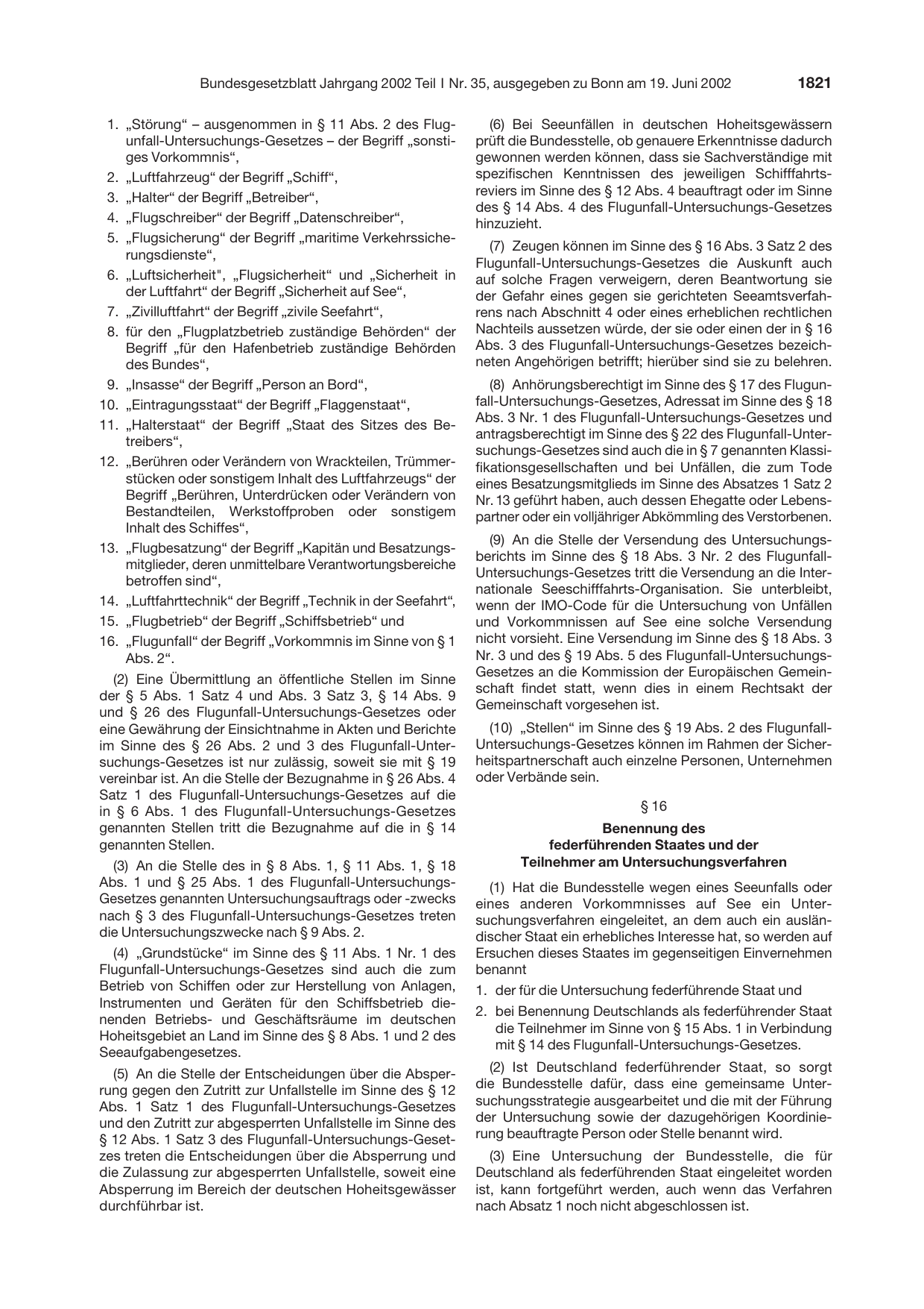 BGBl. 2002, Seite 1821 — Originalseite als Abbildung