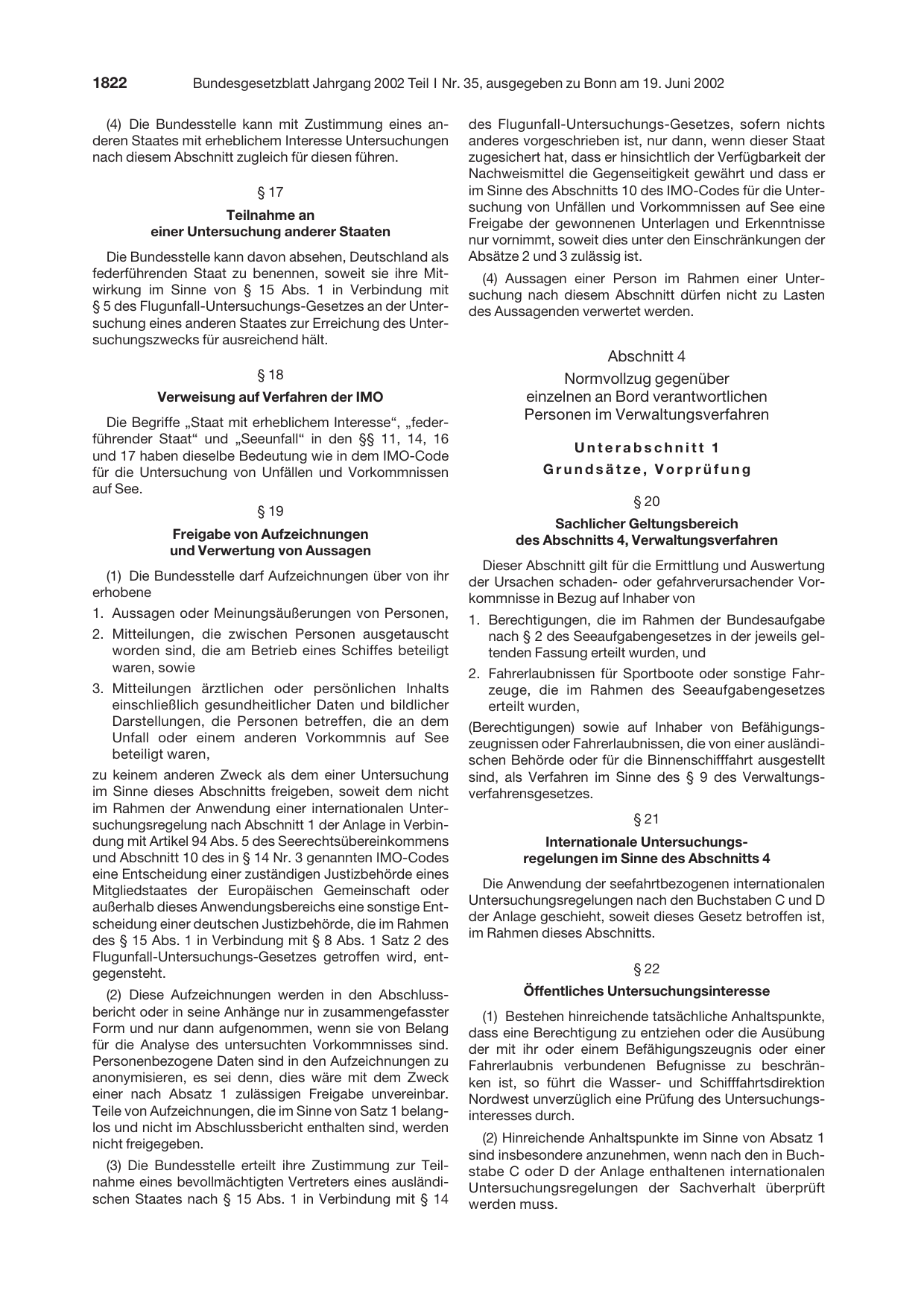 BGBl. 2002, Seite 1822 — Originalseite als Abbildung