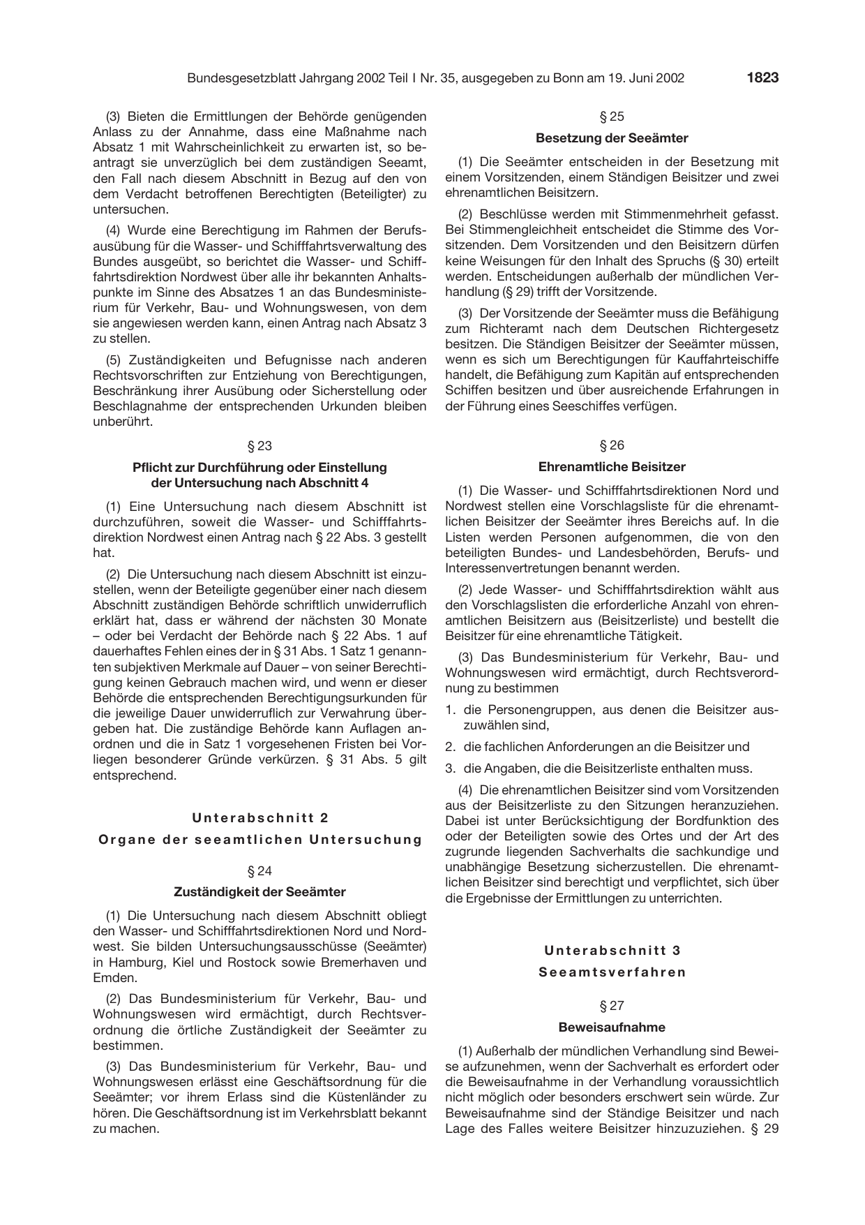 BGBl. 2002, Seite 1823 — Originalseite als Abbildung