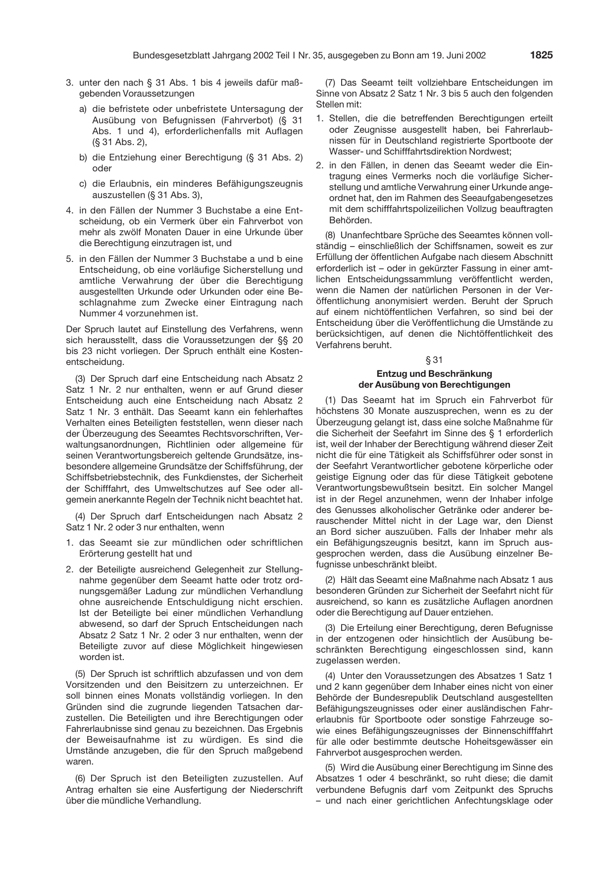BGBl. 2002, Seite 1825 — Originalseite als Abbildung