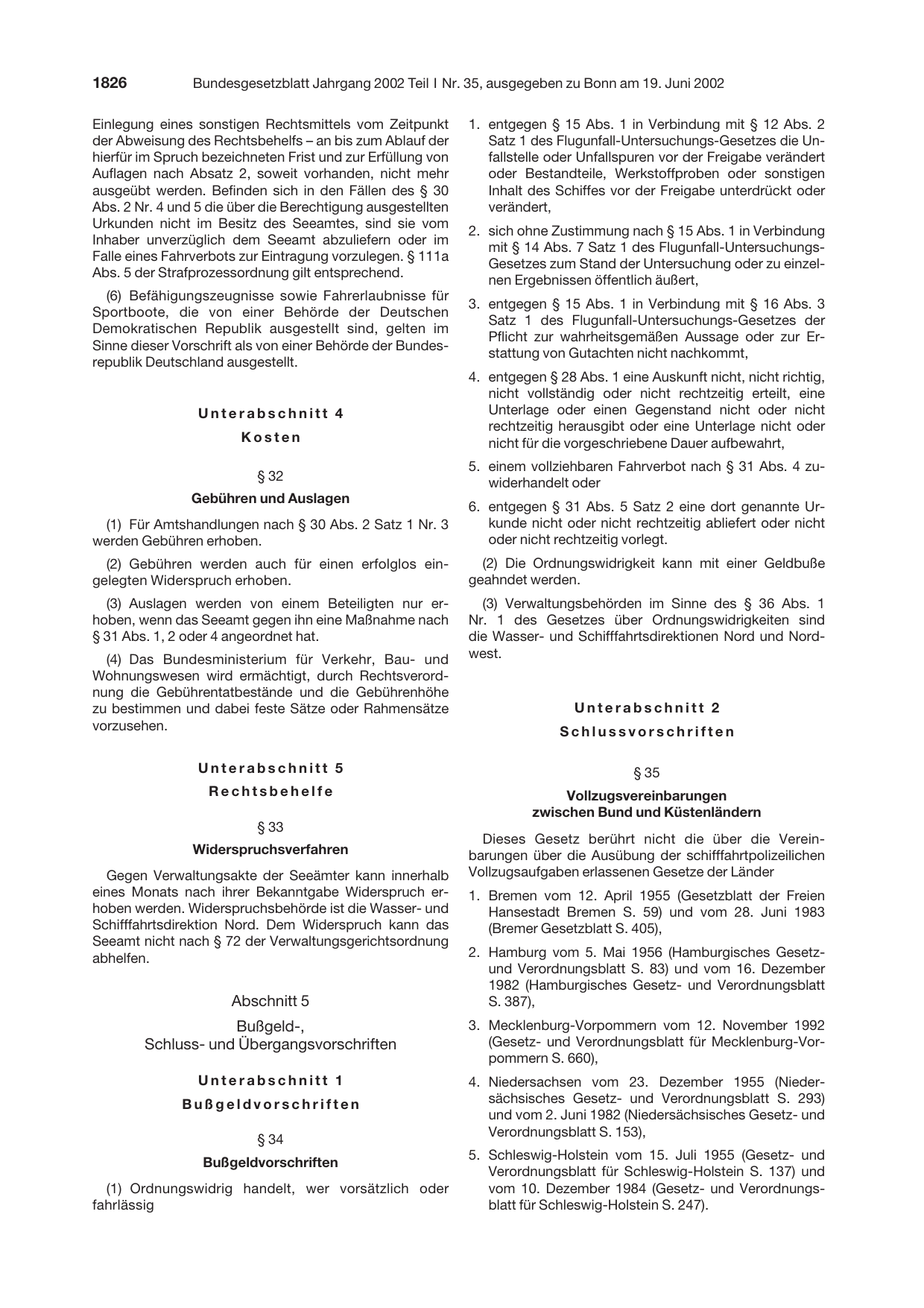 BGBl. 2002, Seite 1826 — Originalseite als Abbildung
