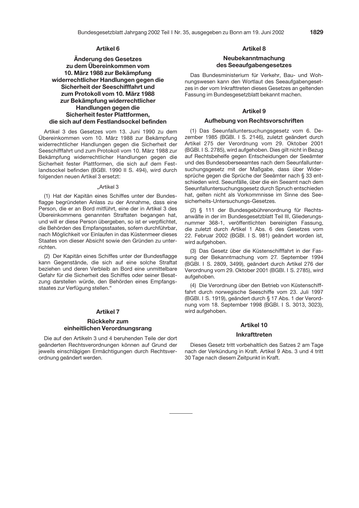 BGBl. 2002, Seite 1829 — Originalseite als Abbildung