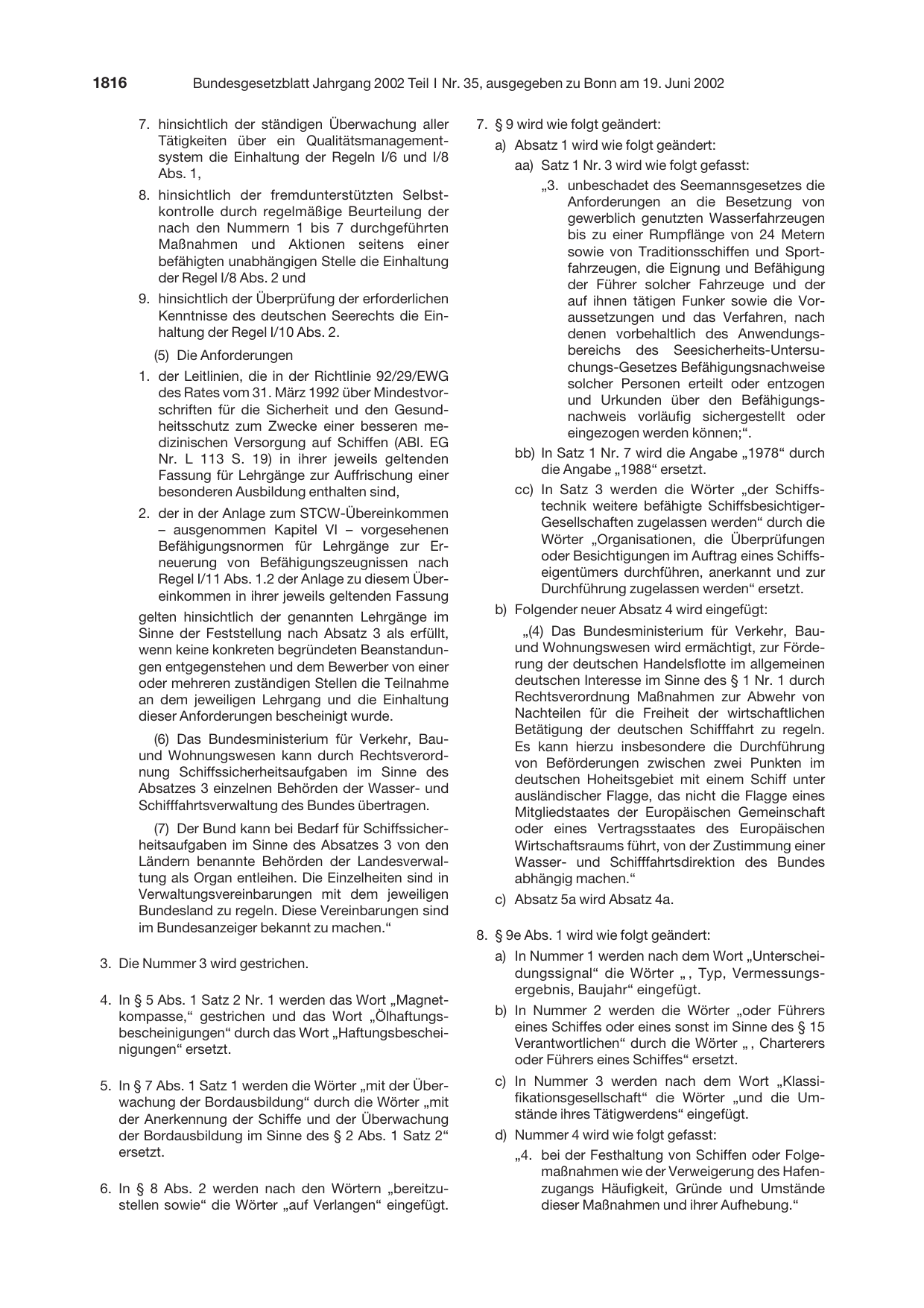 BGBl. 2002, Seite 1816 — Originalseite als Abbildung