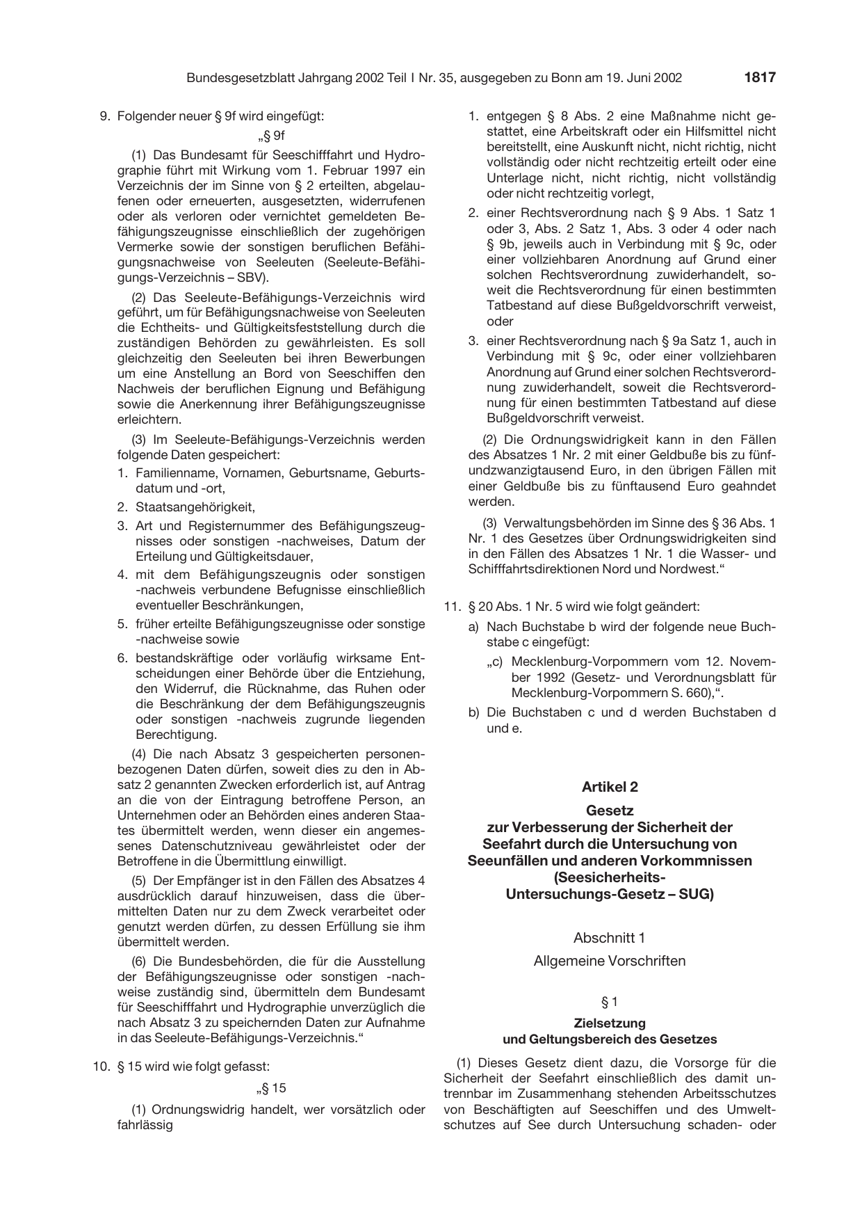 BGBl. 2002, Seite 1817 — Originalseite als Abbildung