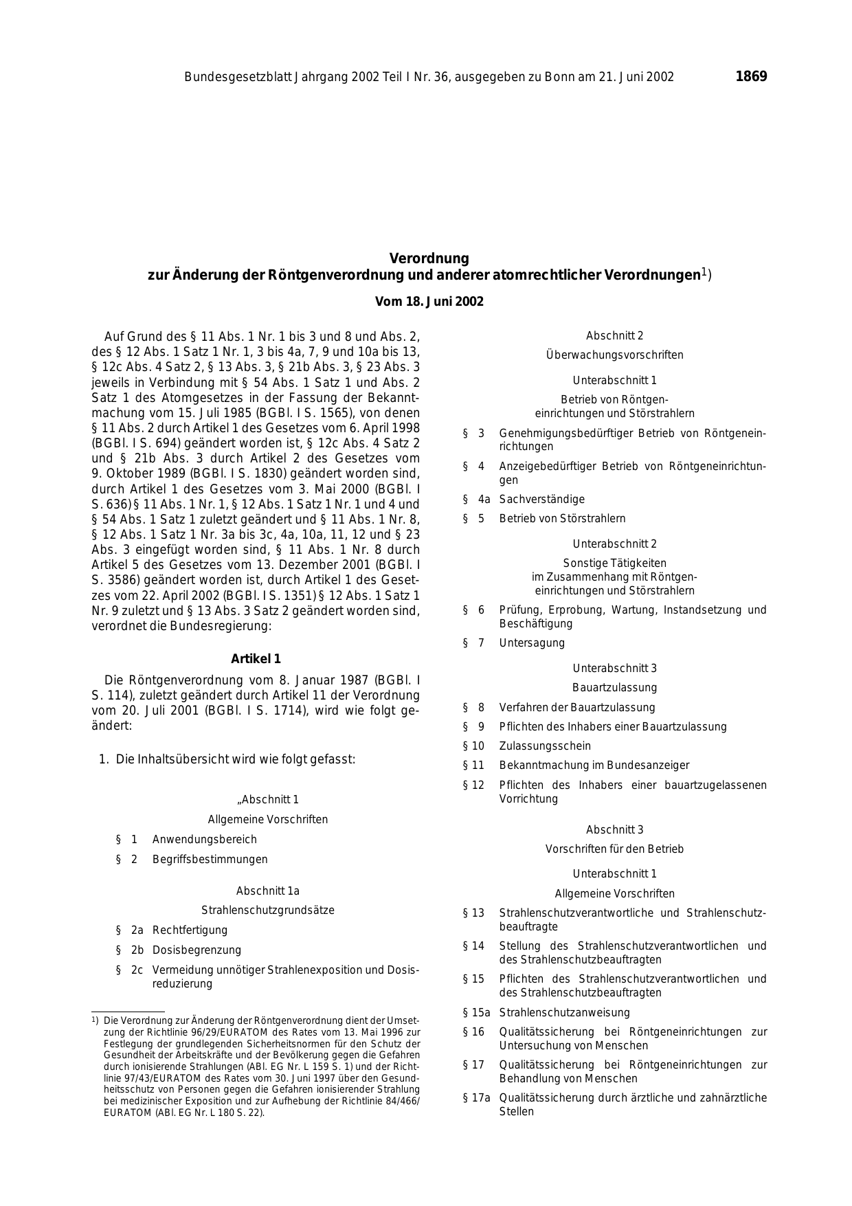 BGBl. 2002, Seite 1869 — Originalseite als Abbildung