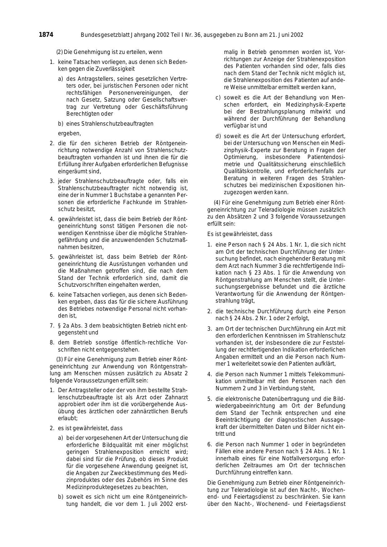 BGBl. 2002, Seite 1874 — Originalseite als Abbildung
