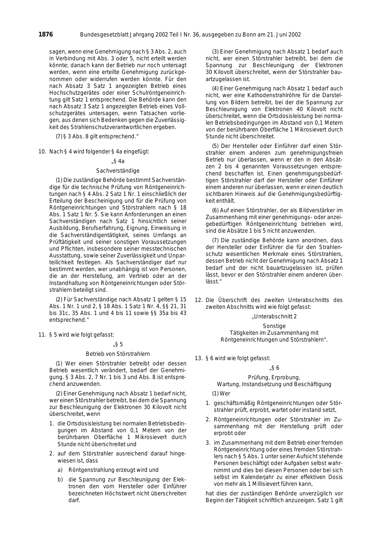 BGBl. 2002, Seite 1876 — Originalseite als Abbildung