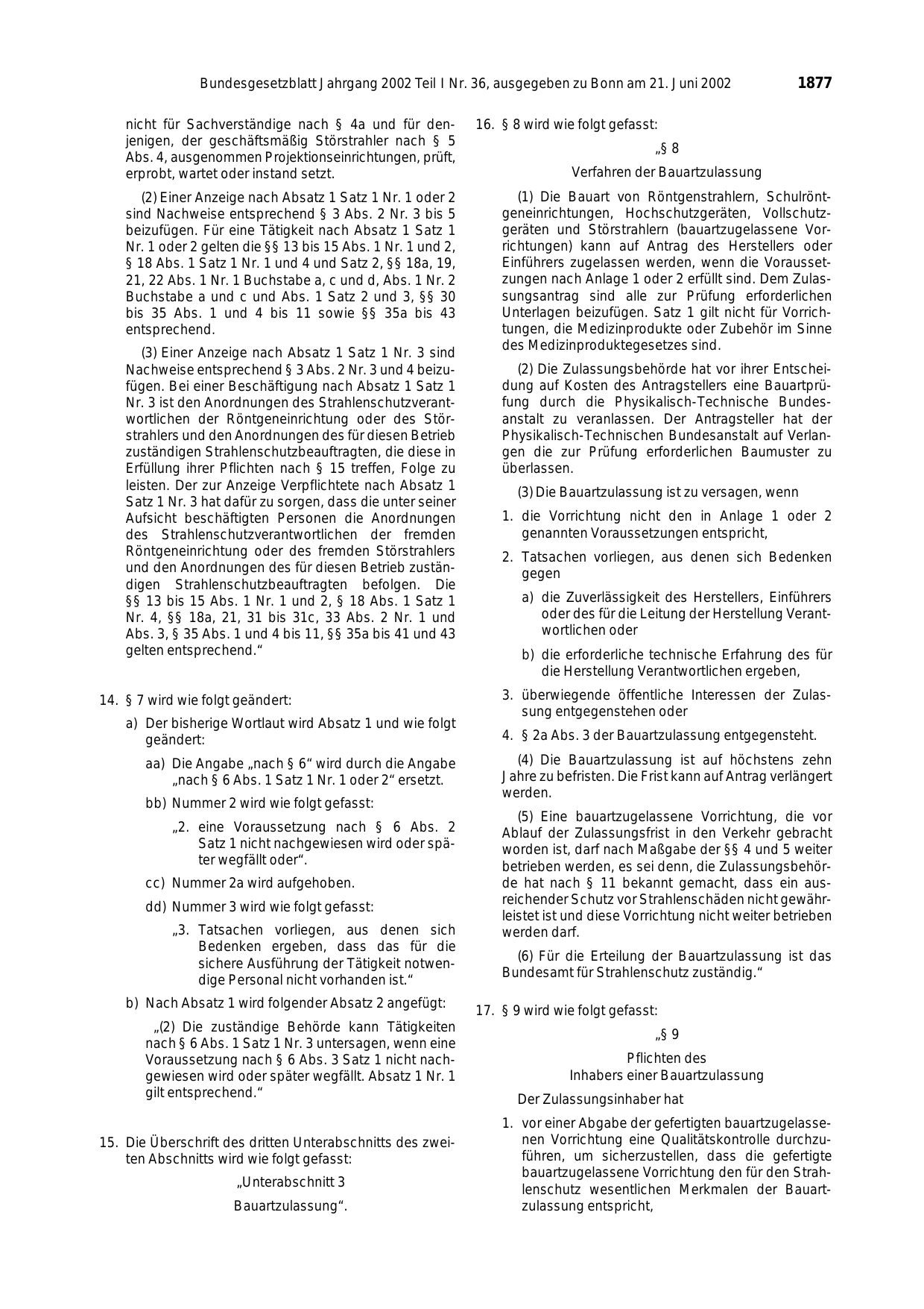 BGBl. 2002, Seite 1877 — Originalseite als Abbildung