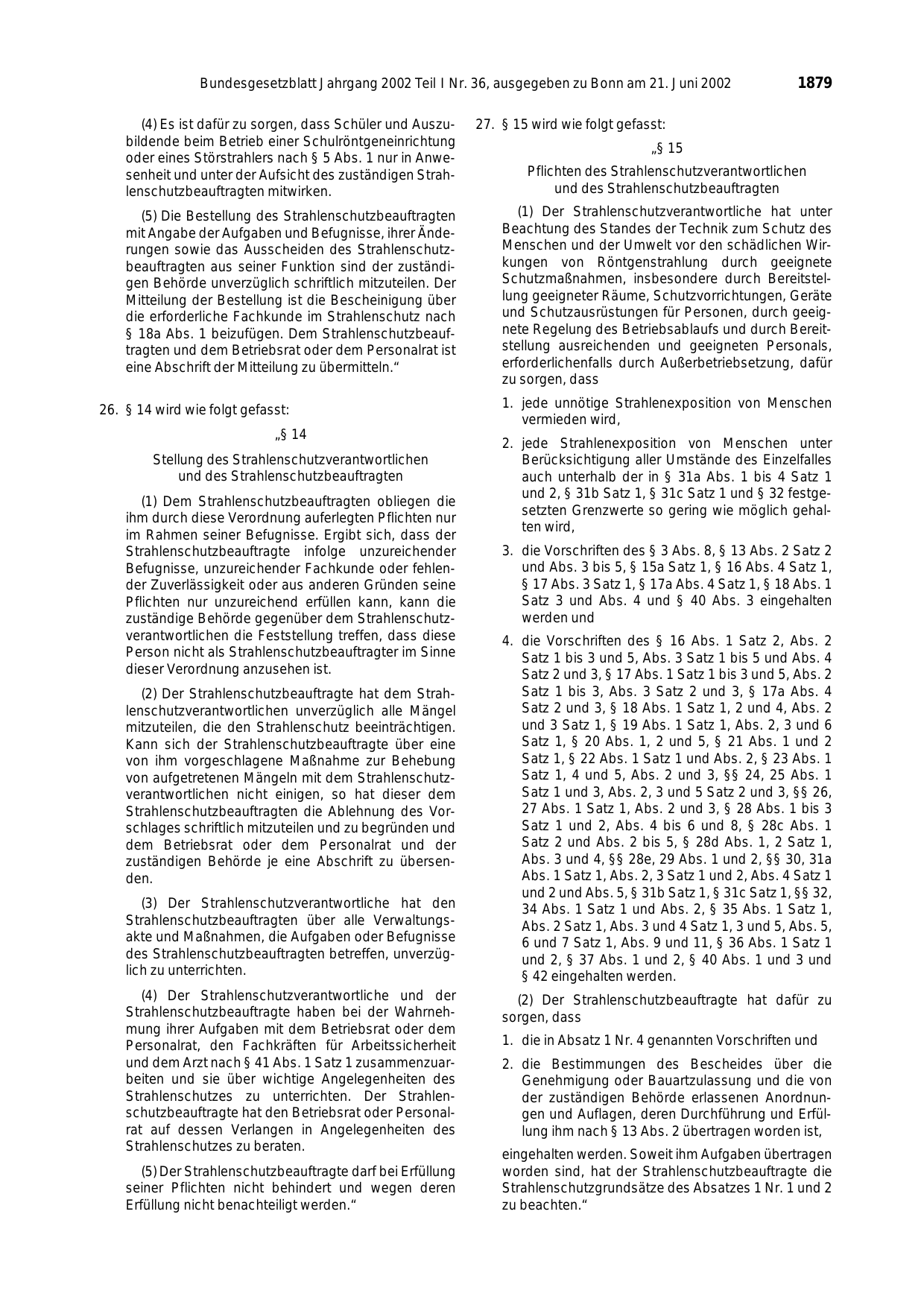 BGBl. 2002, Seite 1879 — Originalseite als Abbildung