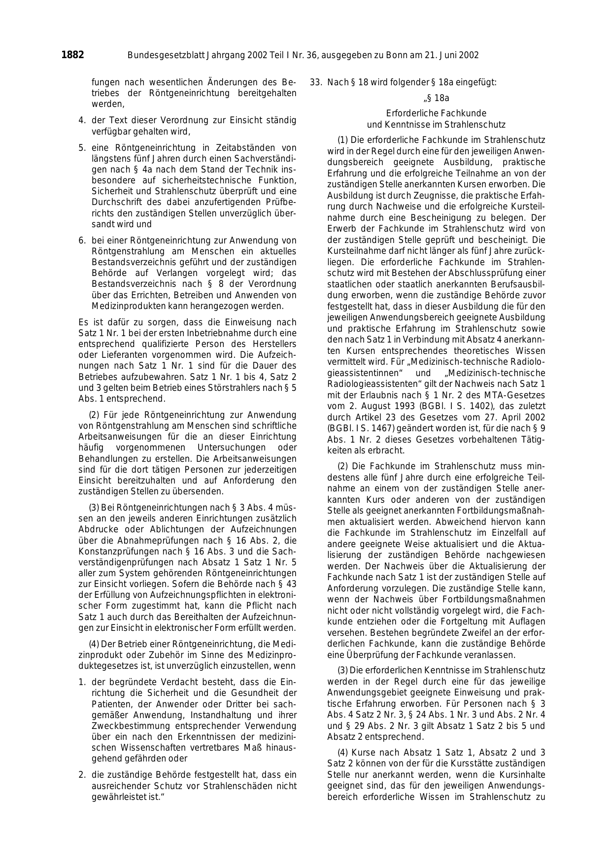 BGBl. 2002, Seite 1882 — Originalseite als Abbildung