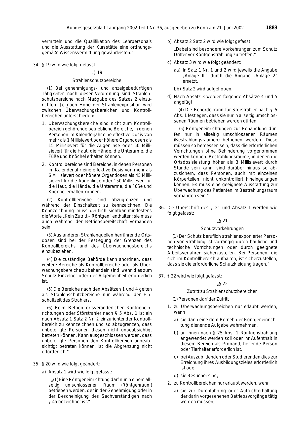 BGBl. 2002, Seite 1883 — Originalseite als Abbildung