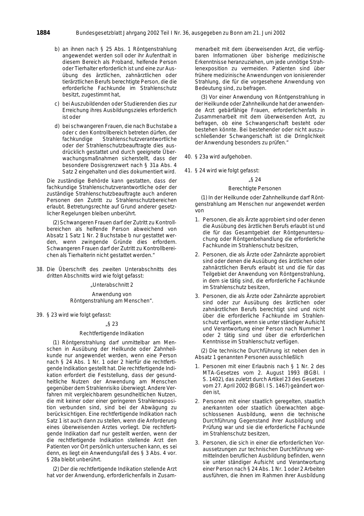 BGBl. 2002, Seite 1884 — Originalseite als Abbildung