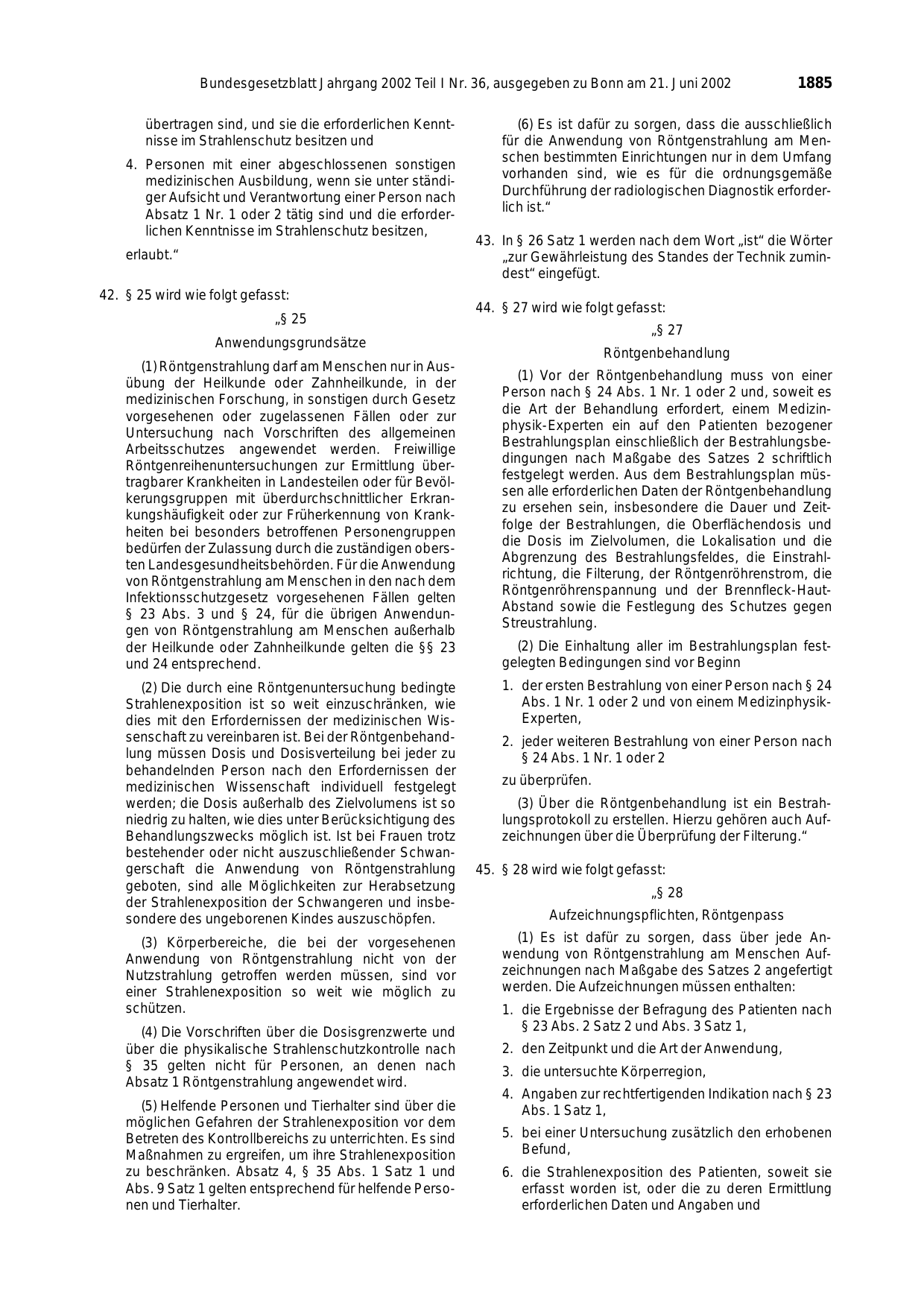 BGBl. 2002, Seite 1885 — Originalseite als Abbildung
