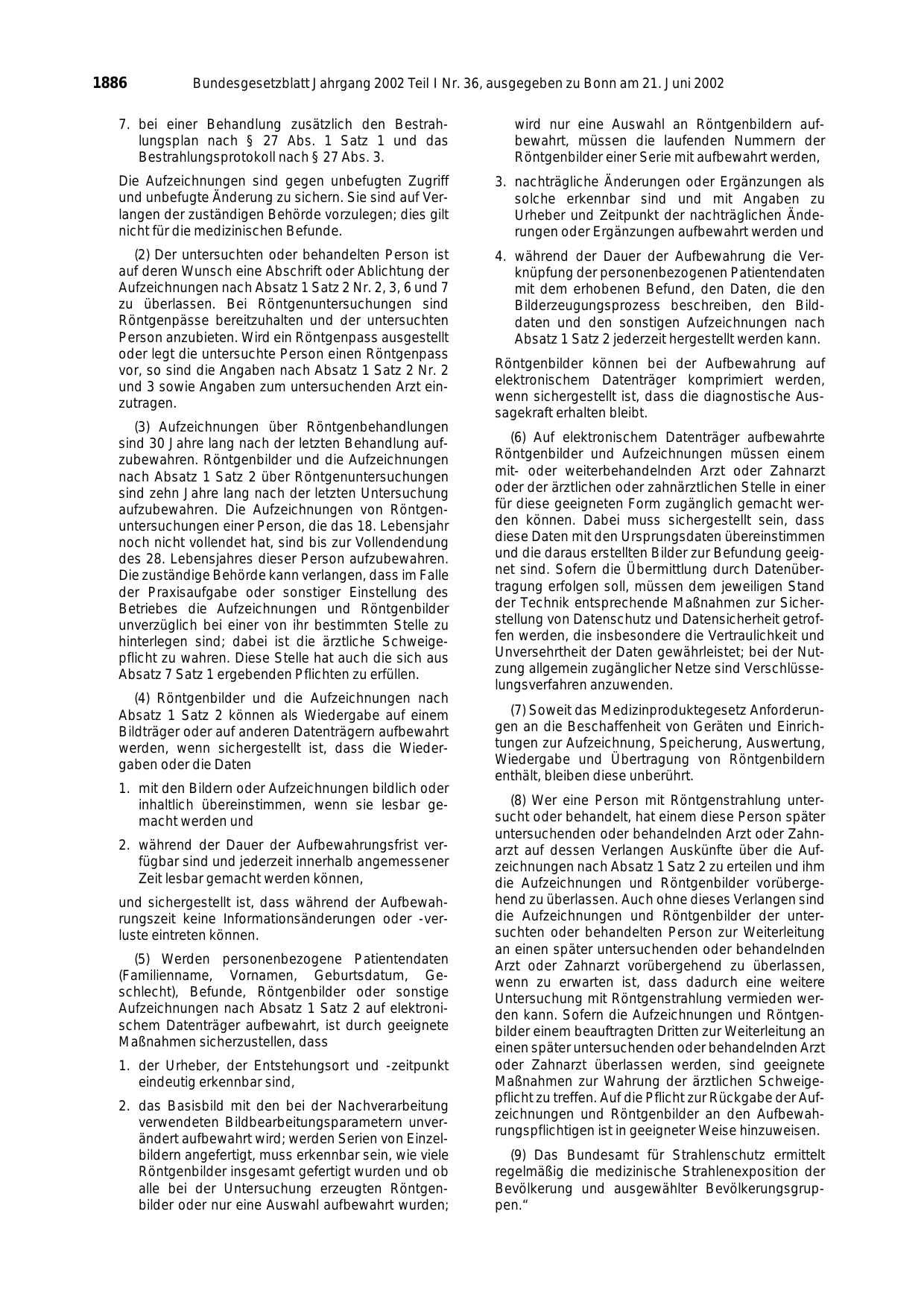 BGBl. 2002, Seite 1886 — Originalseite als Abbildung