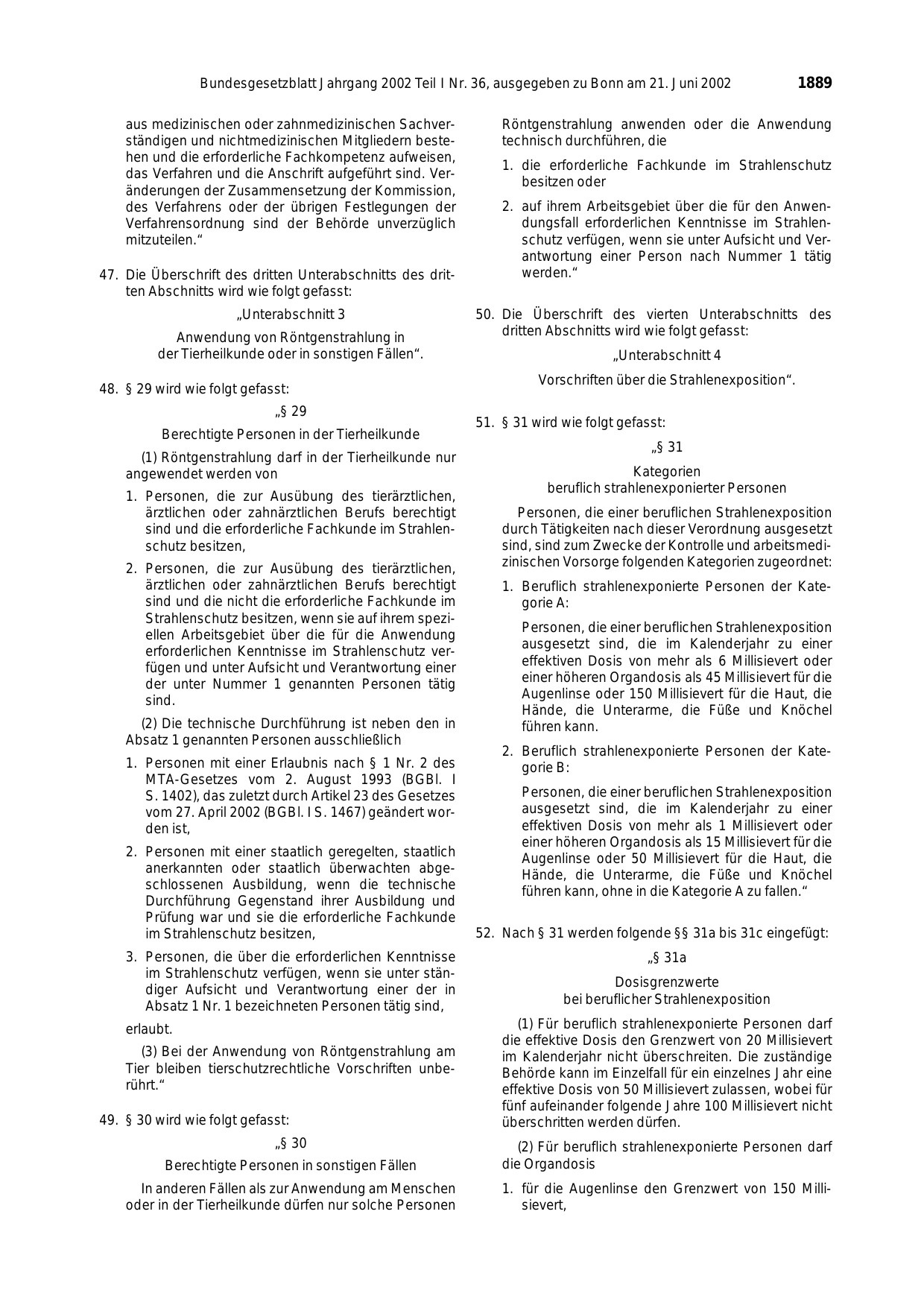 BGBl. 2002, Seite 1889 — Originalseite als Abbildung