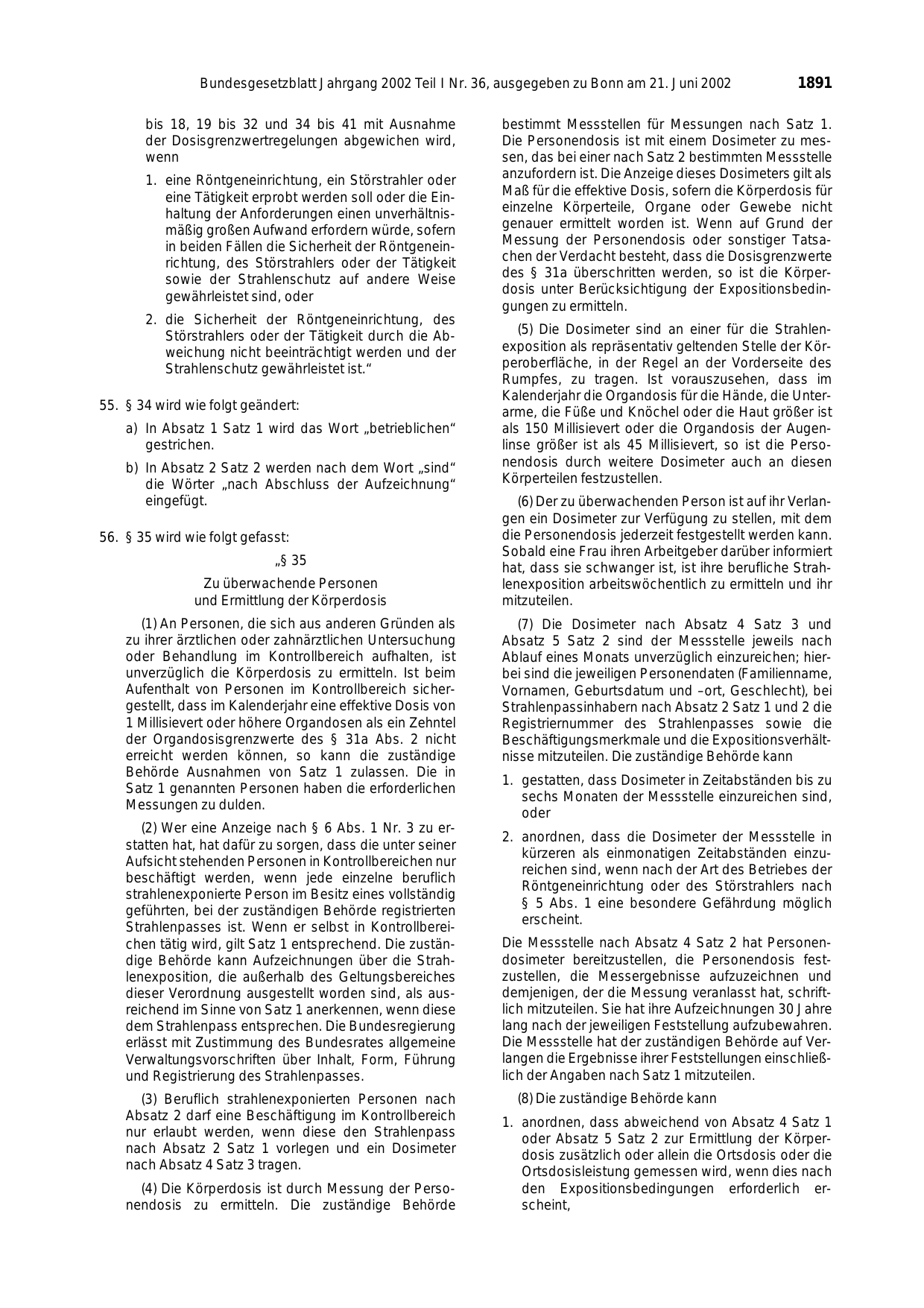 BGBl. 2002, Seite 1891 — Originalseite als Abbildung