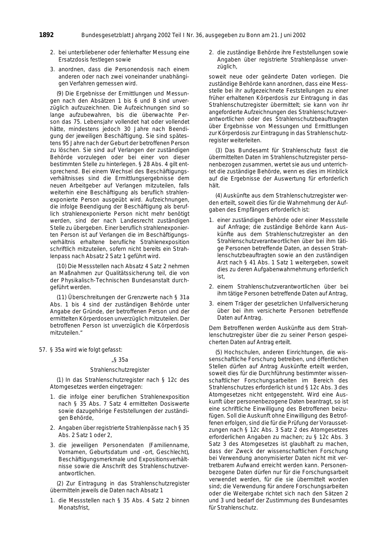BGBl. 2002, Seite 1892 — Originalseite als Abbildung