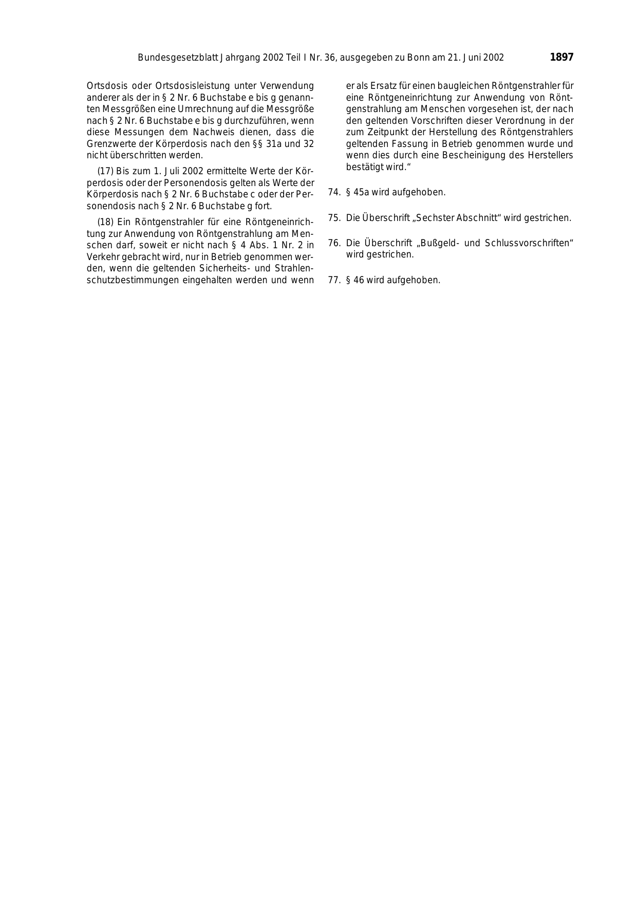 BGBl. 2002, Seite 1897 — Originalseite als Abbildung