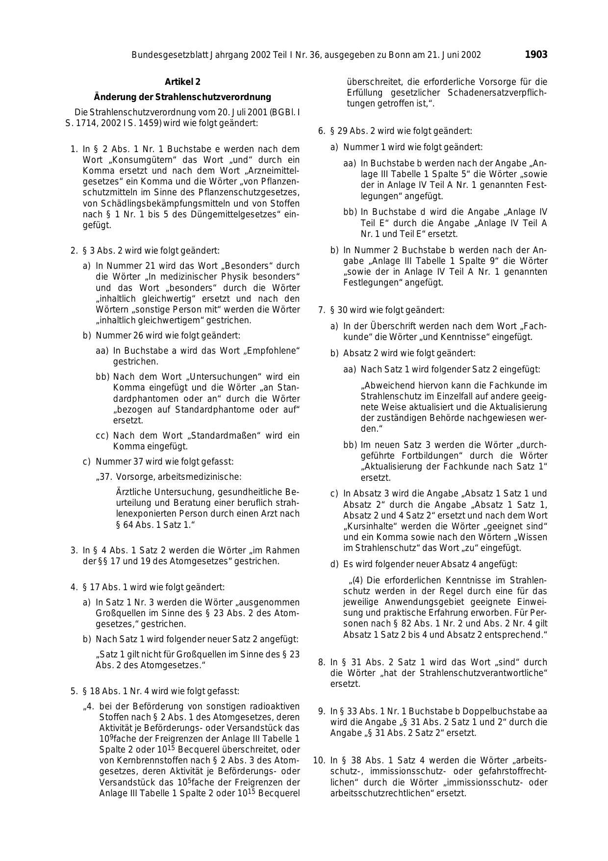 BGBl. 2002, Seite 1903 — Originalseite als Abbildung