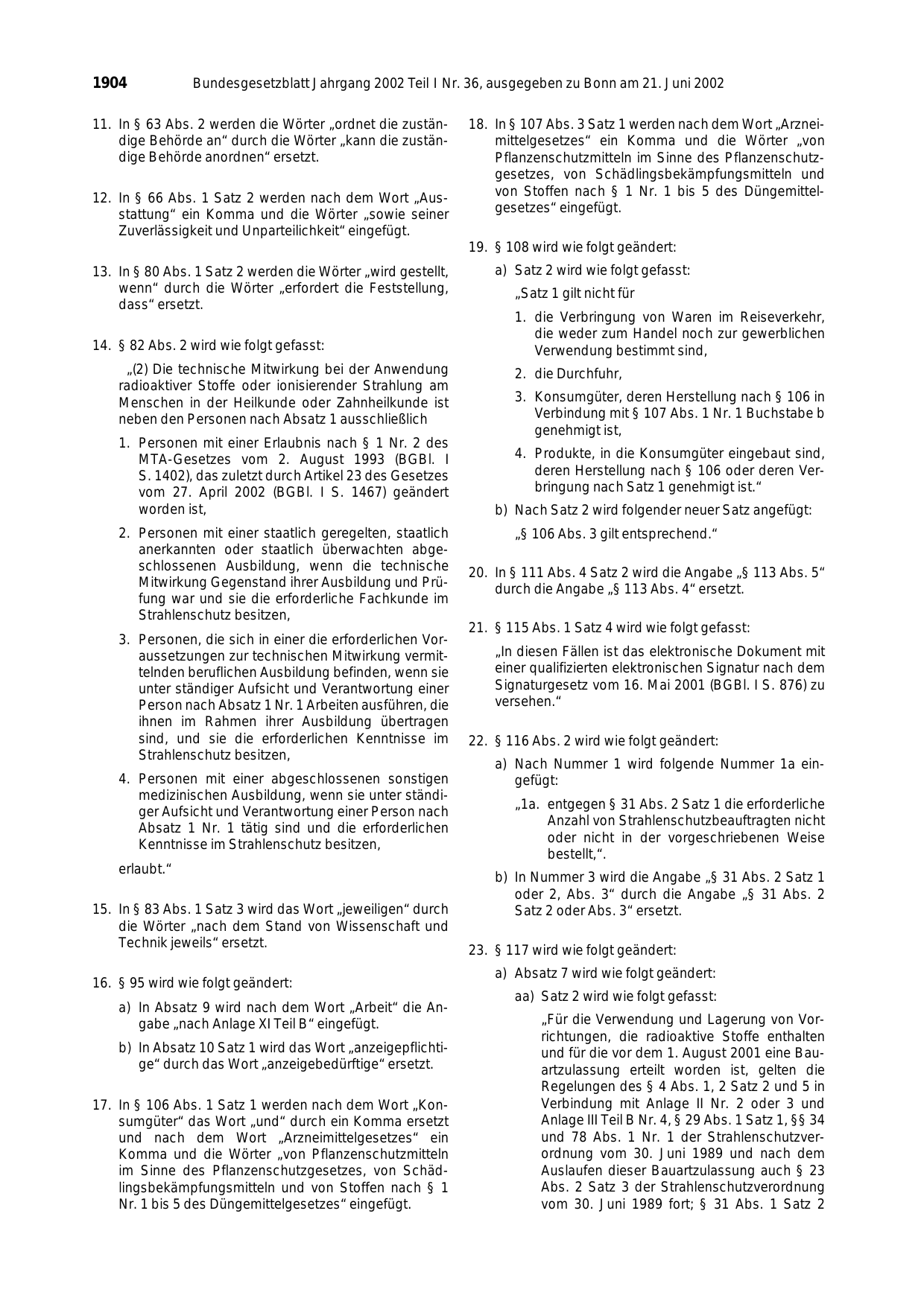 BGBl. 2002, Seite 1904 — Originalseite als Abbildung