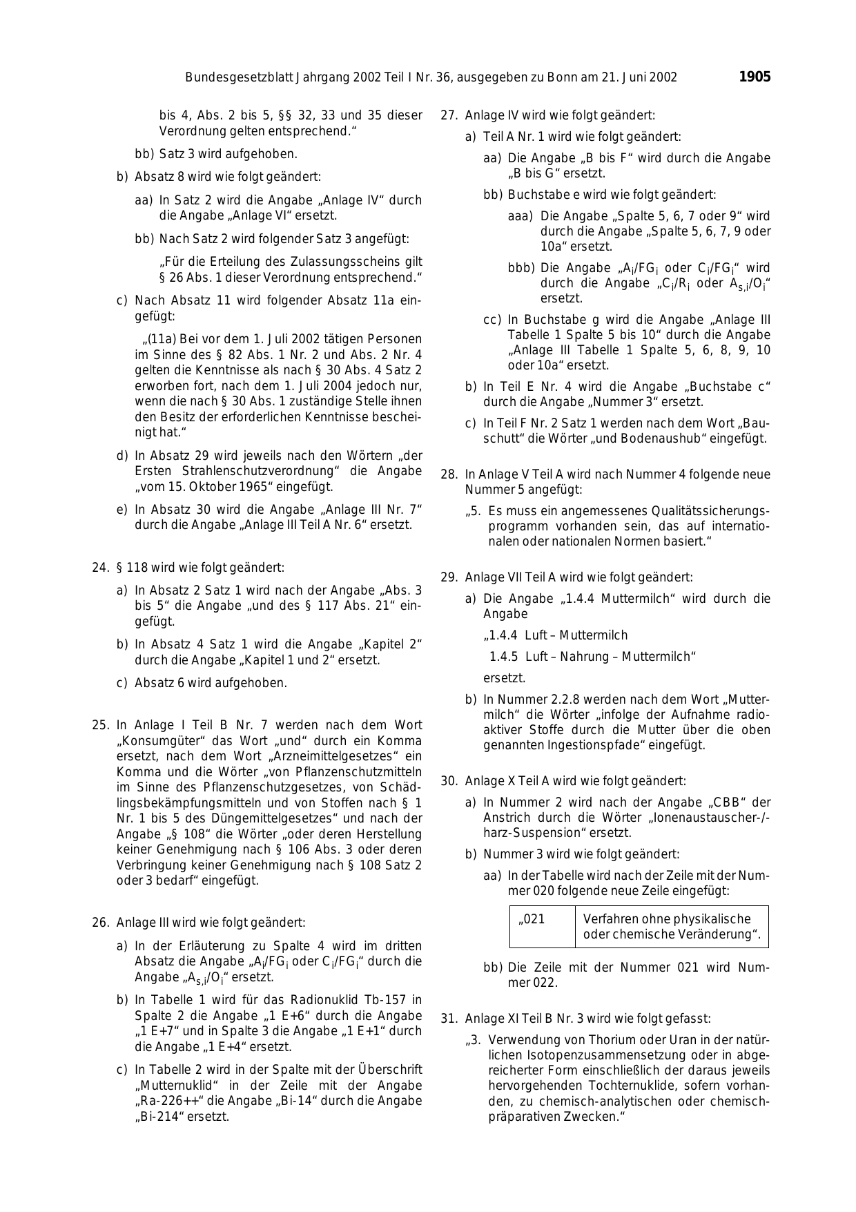 BGBl. 2002, Seite 1905 — Originalseite als Abbildung