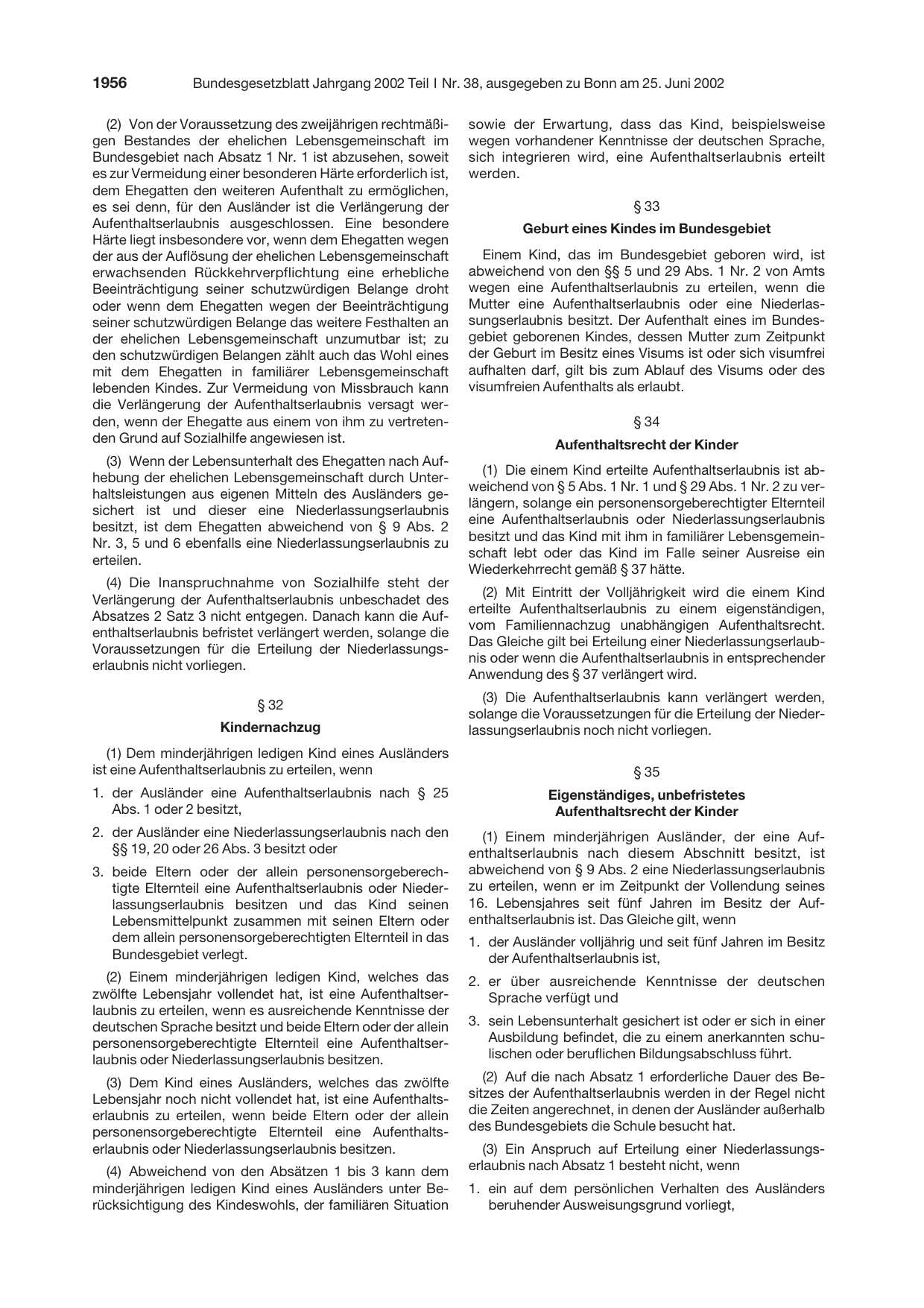 BGBl. 2002, Seite 1956 — Originalseite als Abbildung