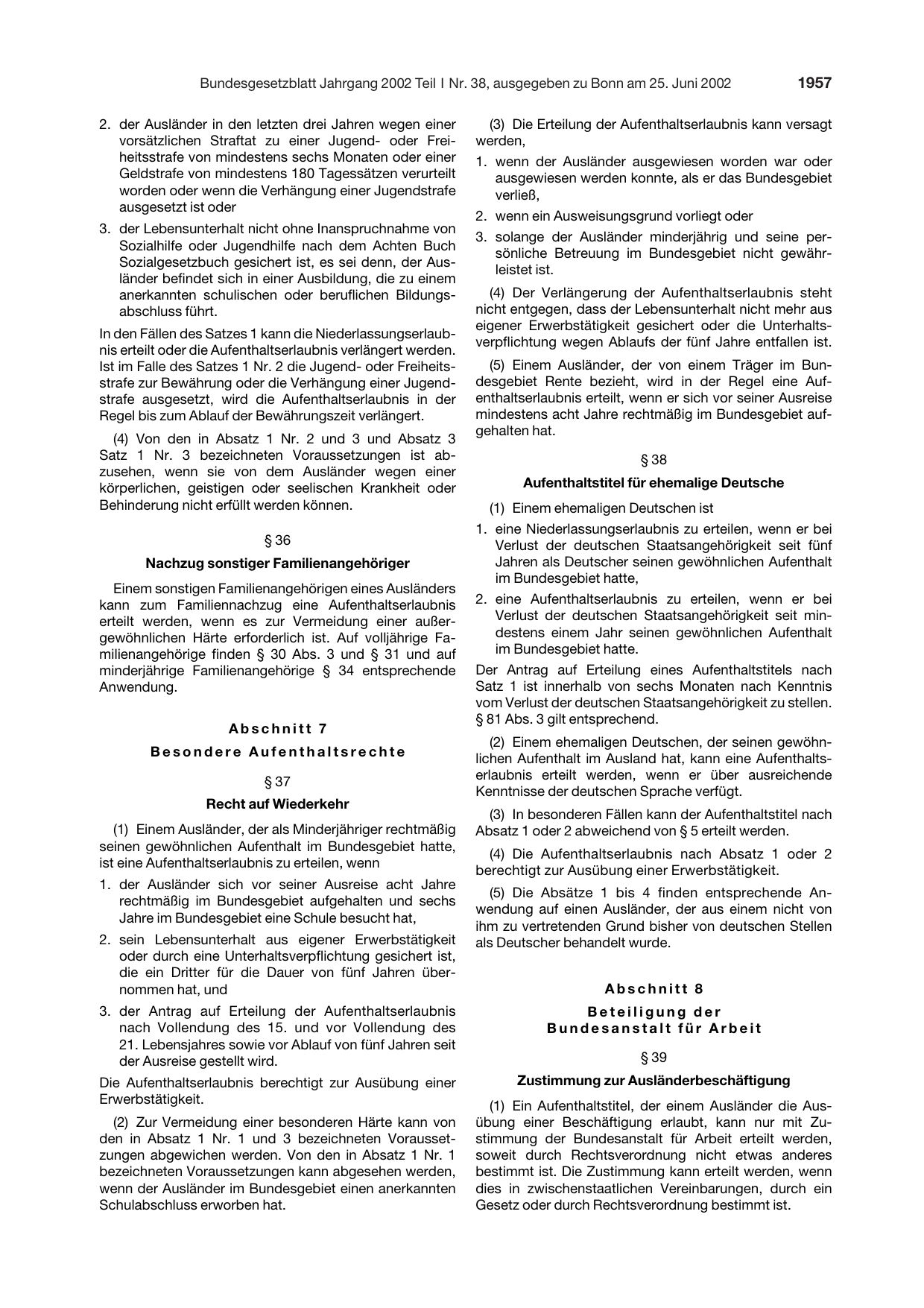 BGBl. 2002, Seite 1957 — Originalseite als Abbildung