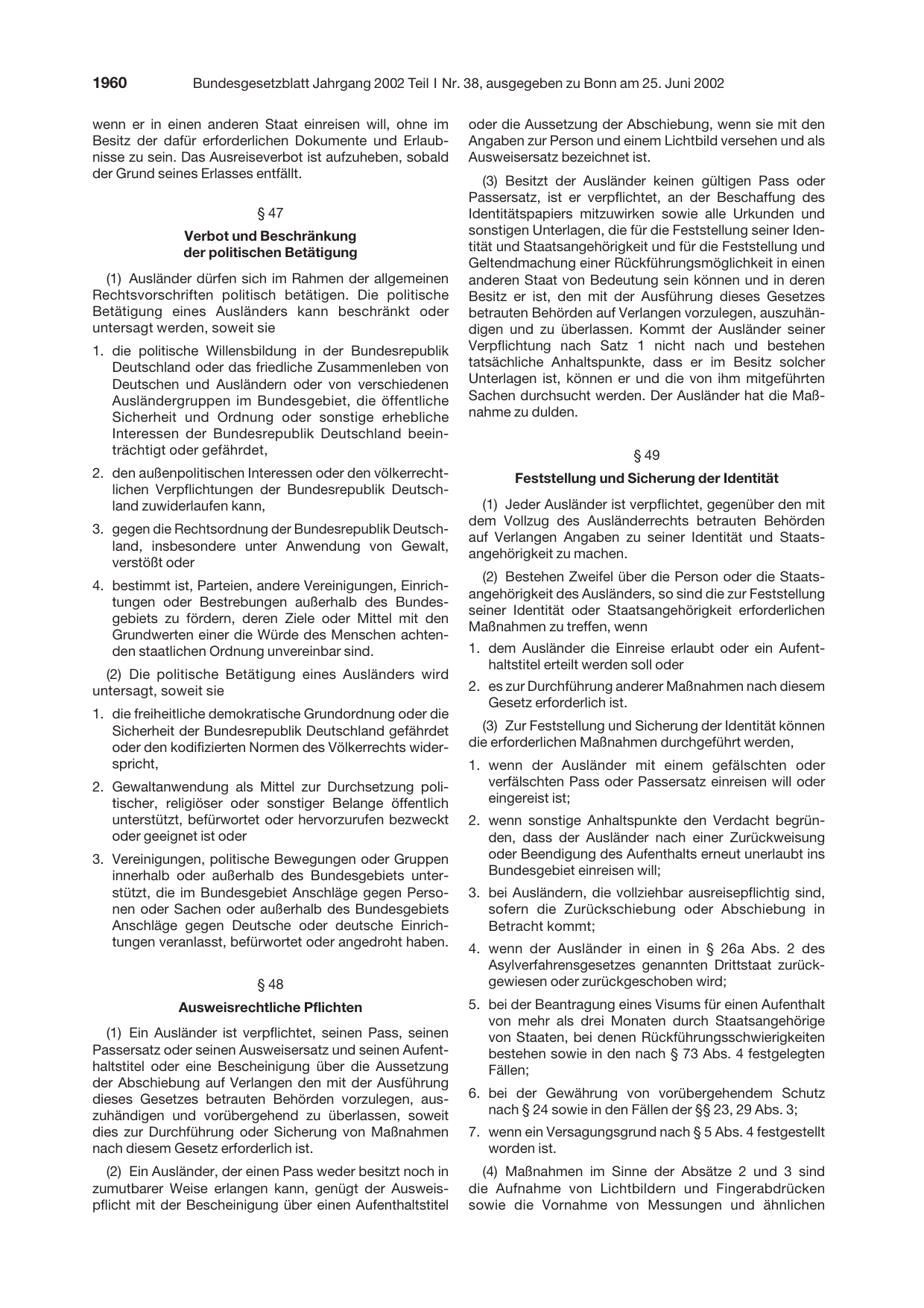 BGBl. 2002, Seite 1960 — Originalseite als Abbildung