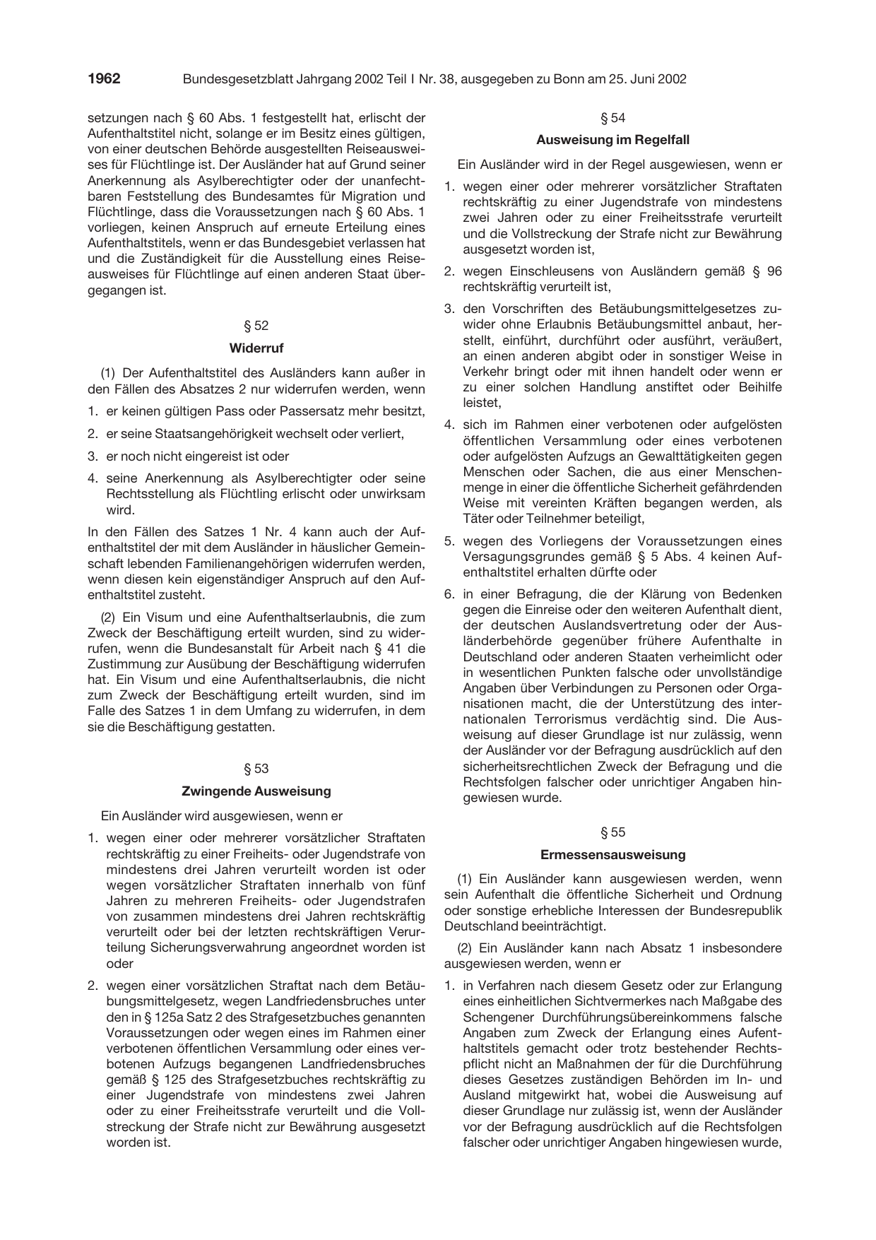 BGBl. 2002, Seite 1962 — Originalseite als Abbildung