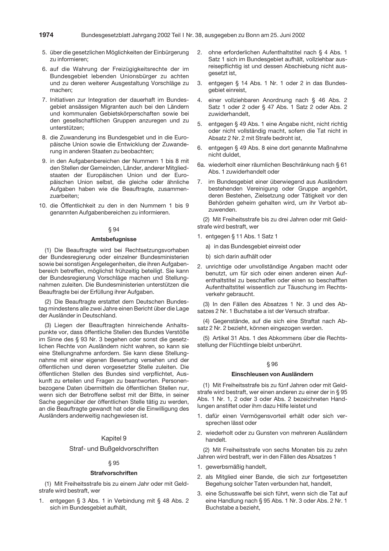 BGBl. 2002, Seite 1974 — Originalseite als Abbildung