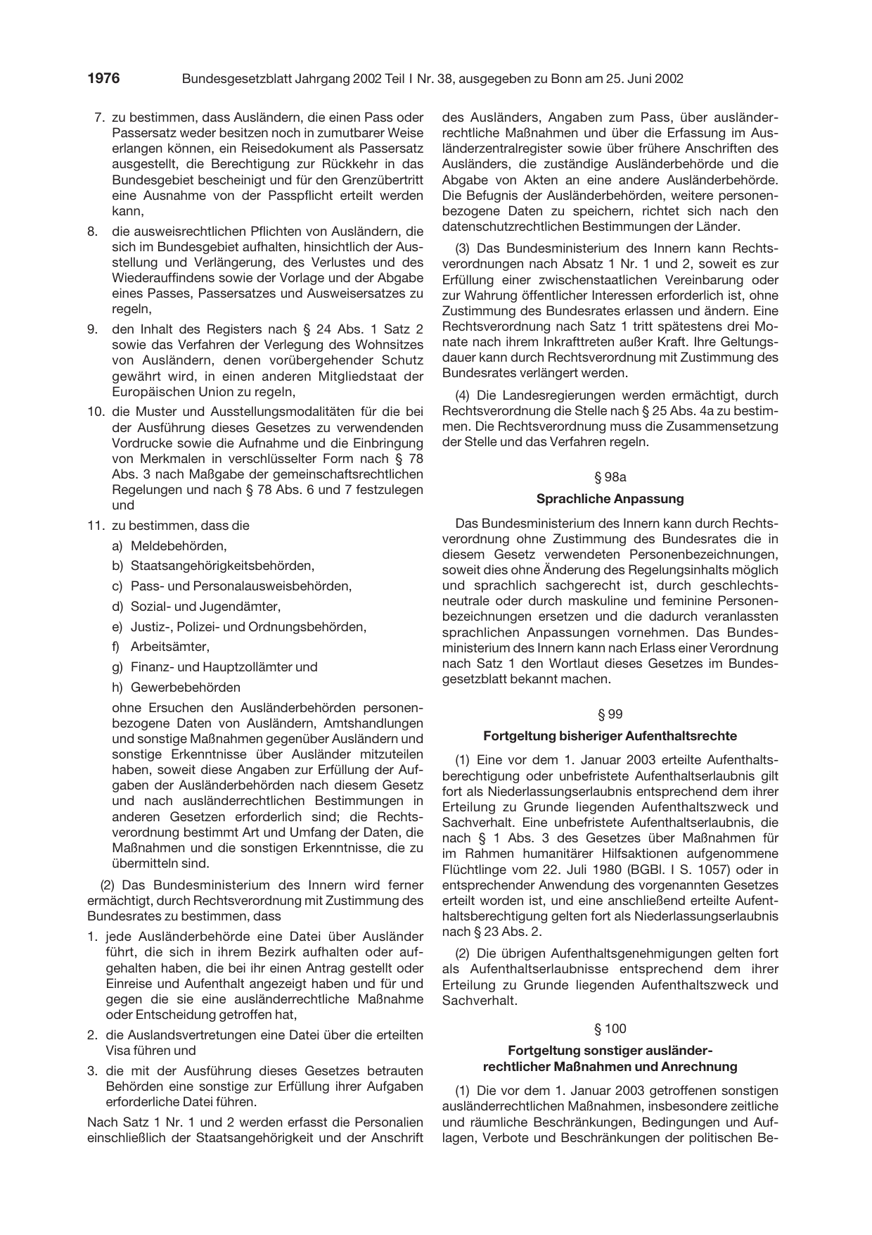 BGBl. 2002, Seite 1976 — Originalseite als Abbildung