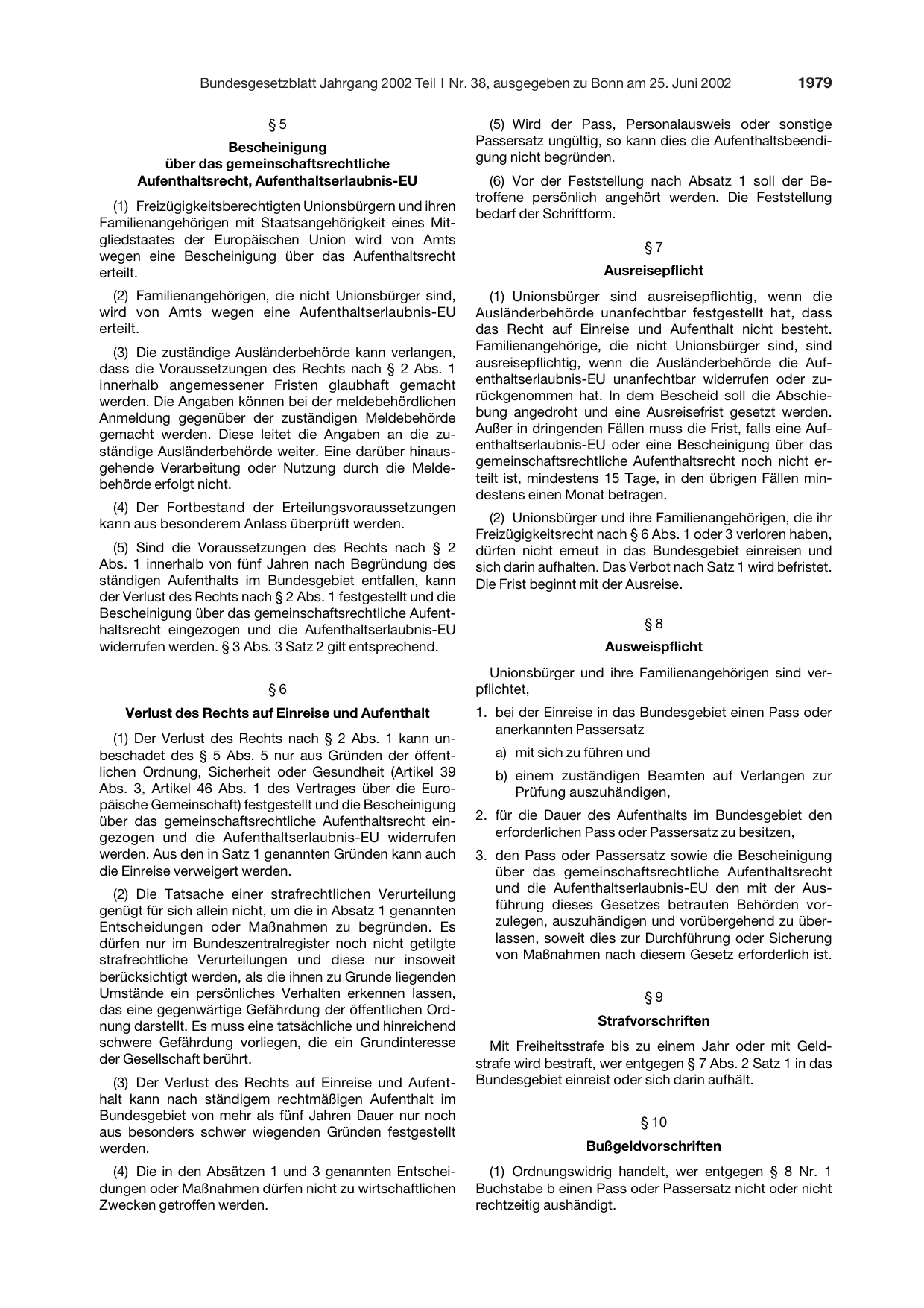 BGBl. 2002, Seite 1979 — Originalseite als Abbildung
