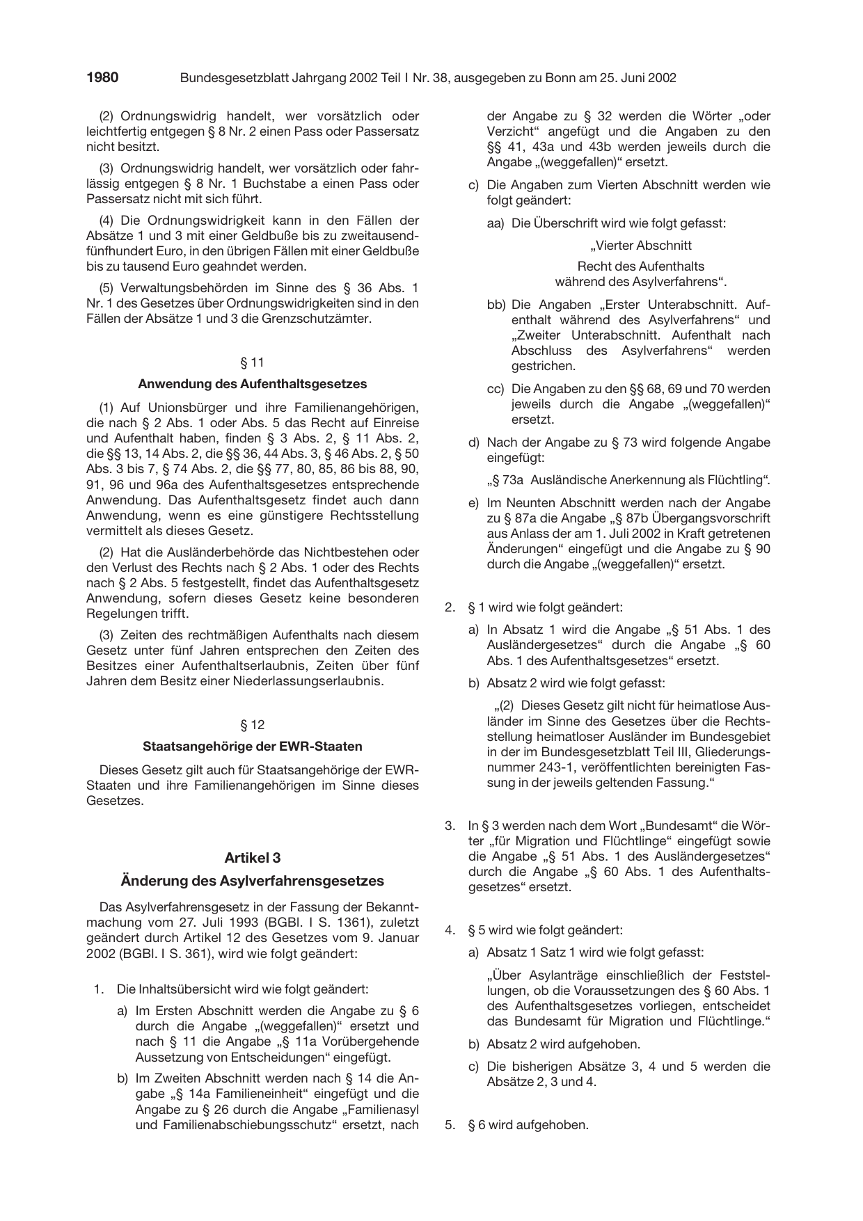 BGBl. 2002, Seite 1980 — Originalseite als Abbildung