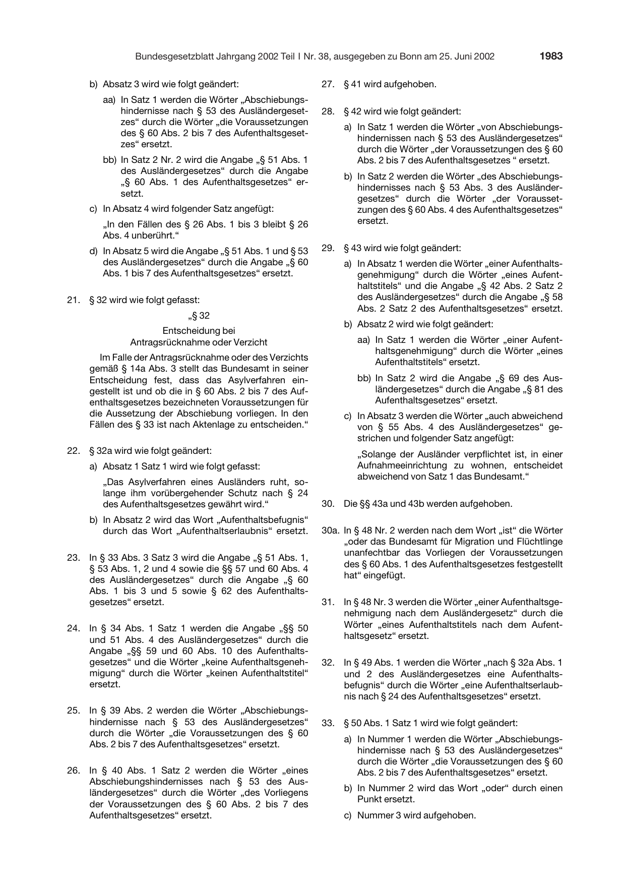 BGBl. 2002, Seite 1983 — Originalseite als Abbildung