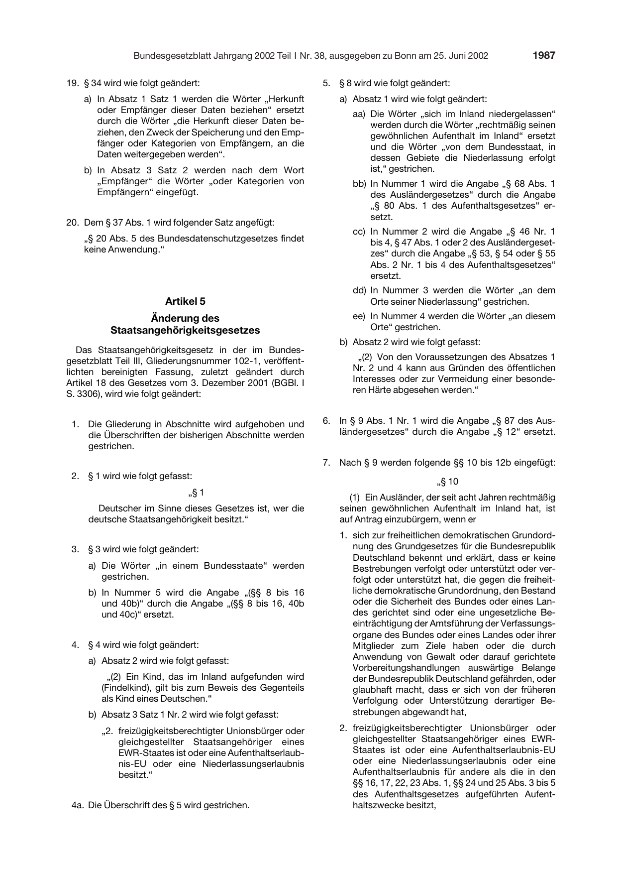 BGBl. 2002, Seite 1987 — Originalseite als Abbildung