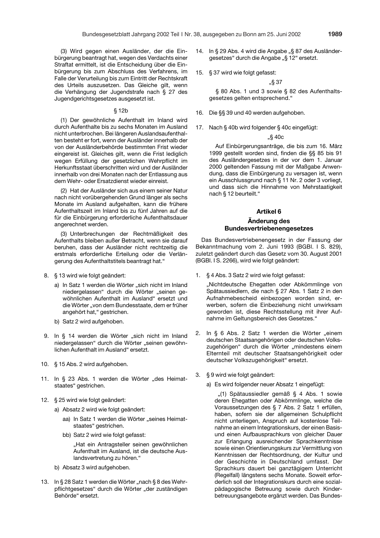 BGBl. 2002, Seite 1989 — Originalseite als Abbildung