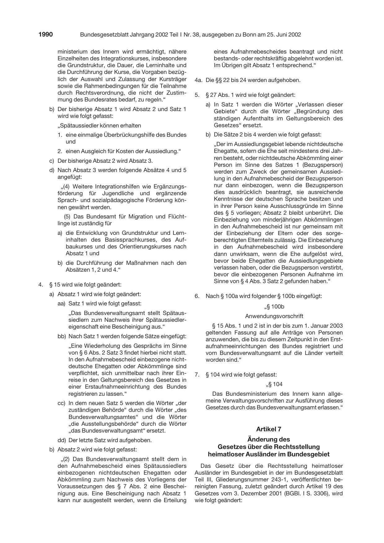 BGBl. 2002, Seite 1990 — Originalseite als Abbildung