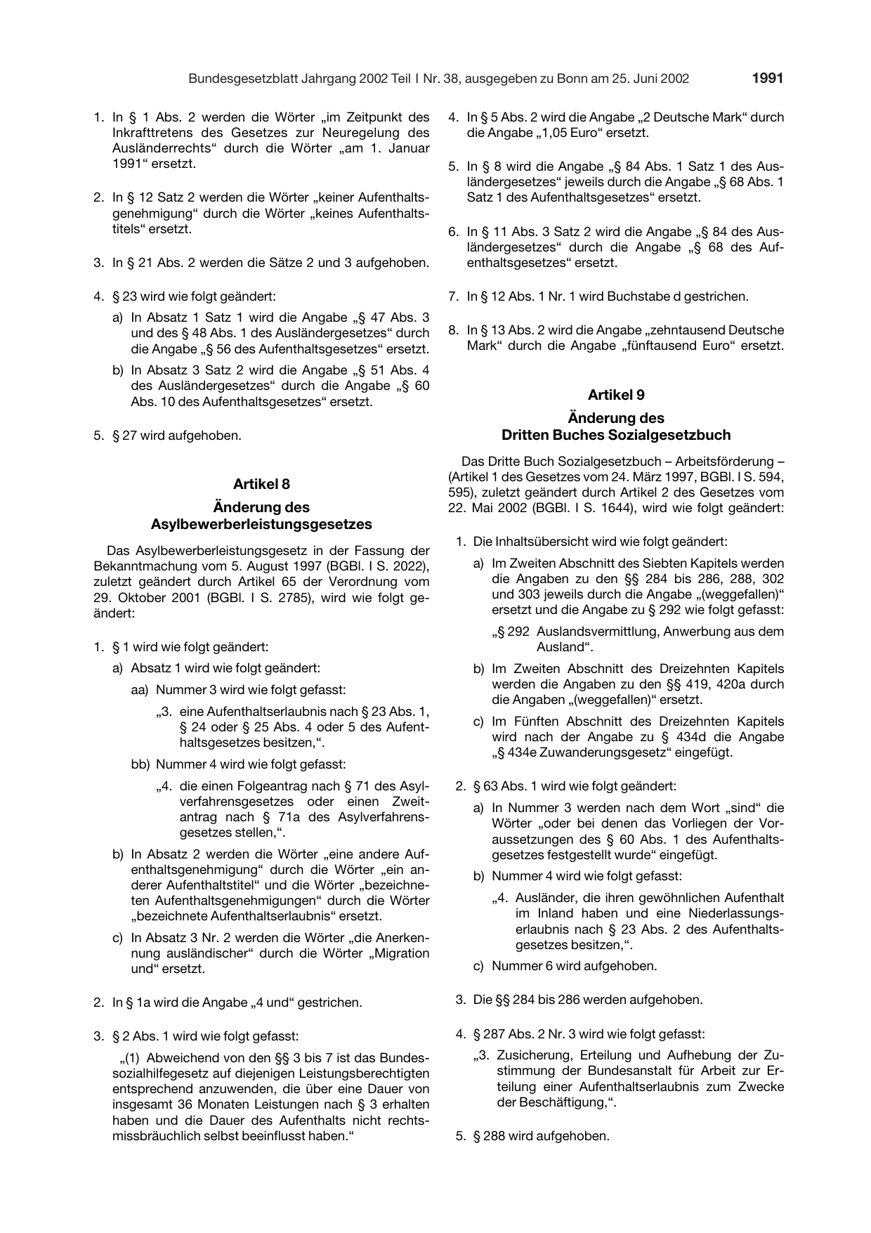 BGBl. 2002, Seite 1991 — Originalseite als Abbildung