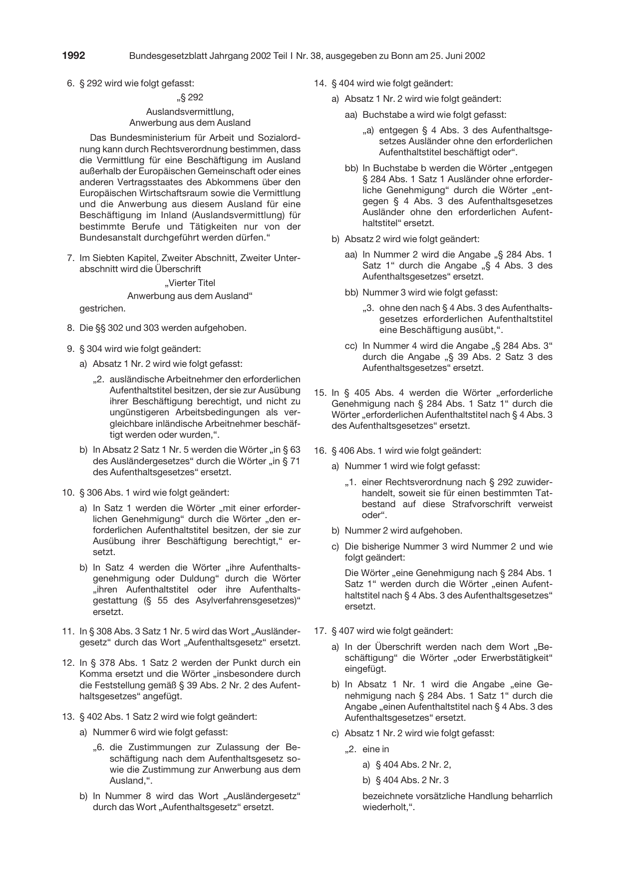 BGBl. 2002, Seite 1992 — Originalseite als Abbildung