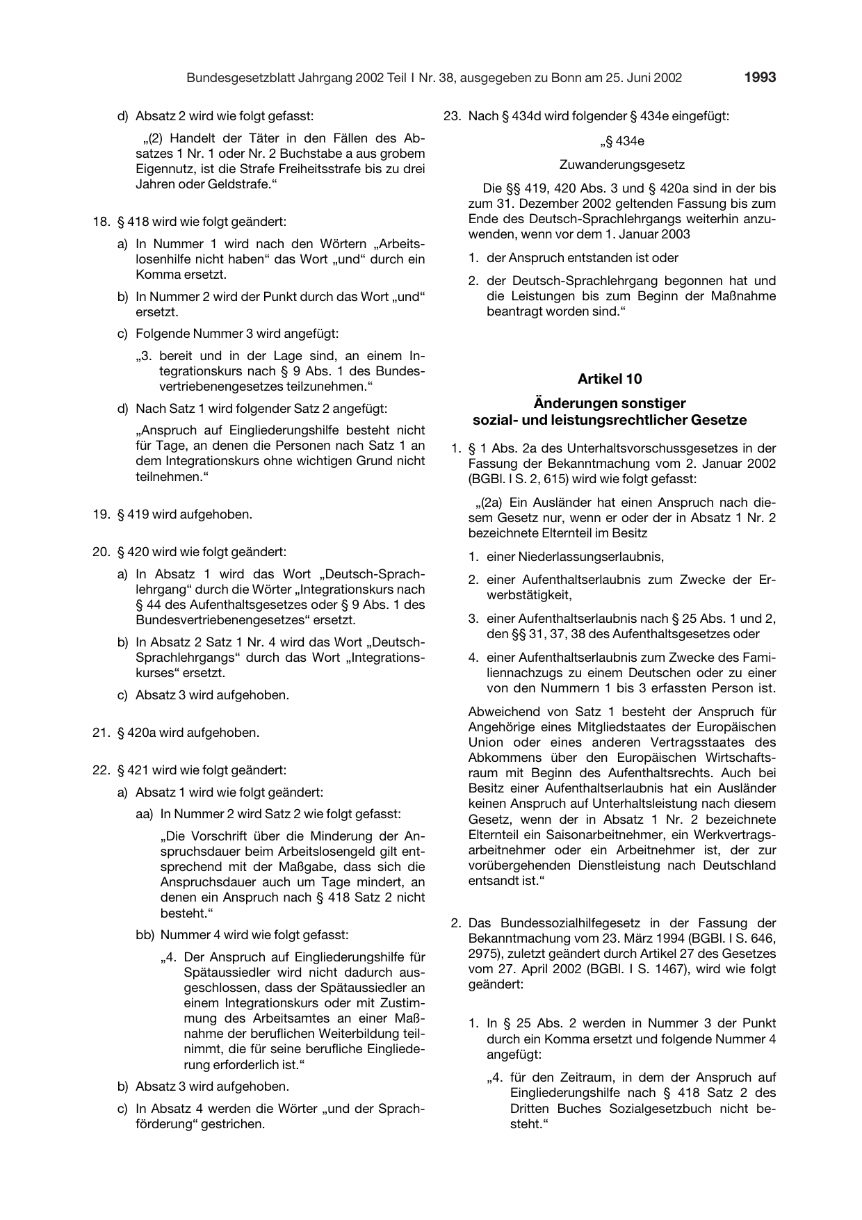 BGBl. 2002, Seite 1993 — Originalseite als Abbildung