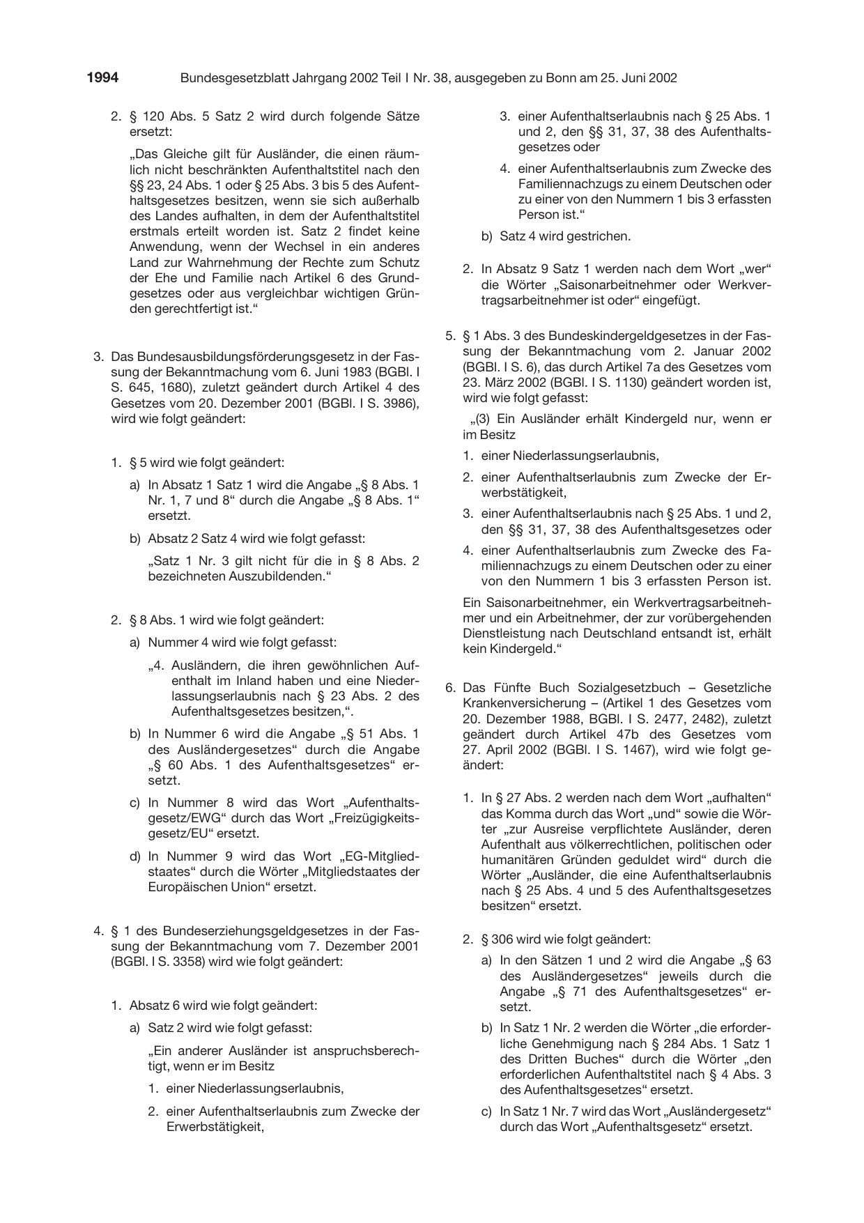 BGBl. 2002, Seite 1994 — Originalseite als Abbildung
