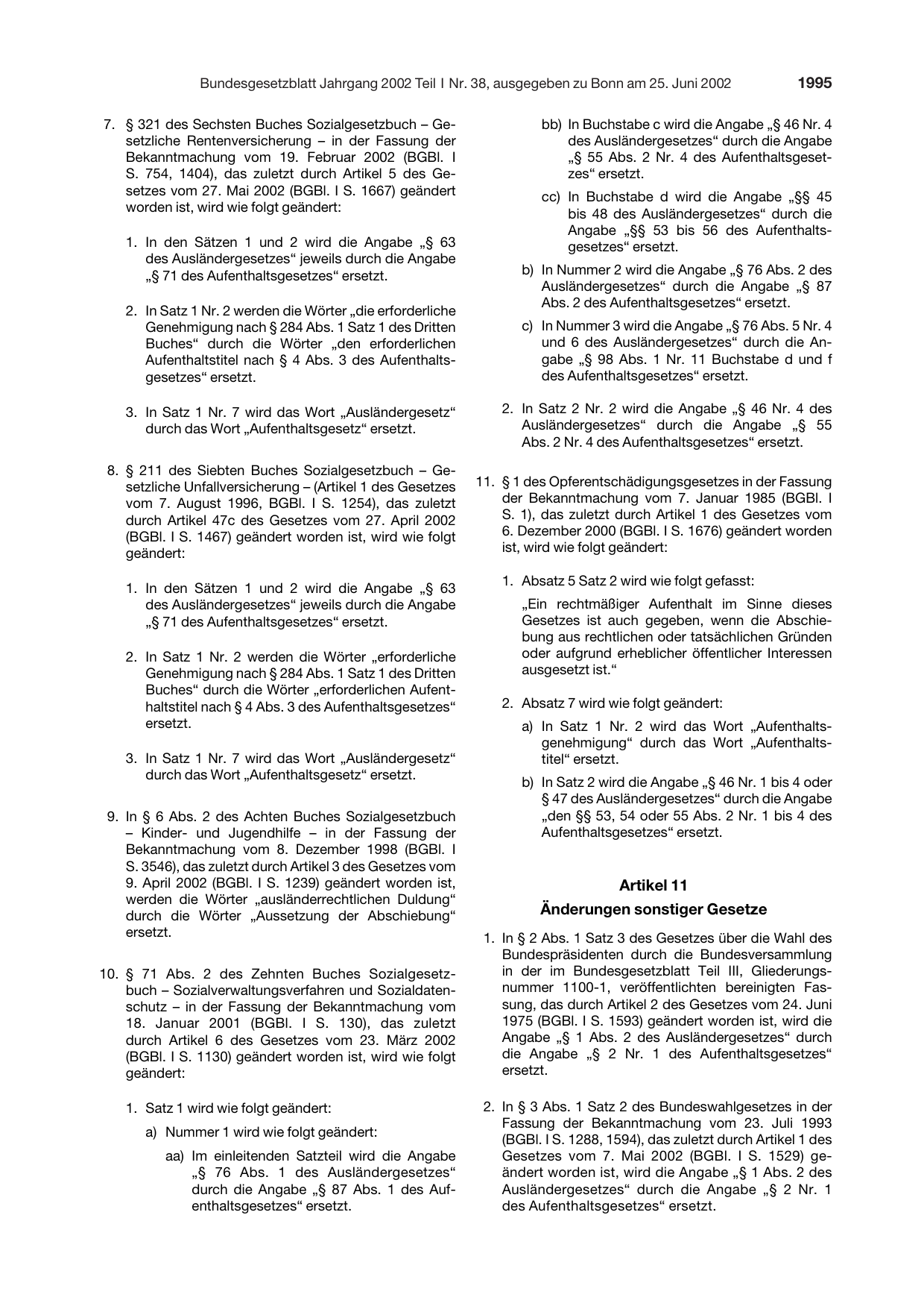 BGBl. 2002, Seite 1995 — Originalseite als Abbildung