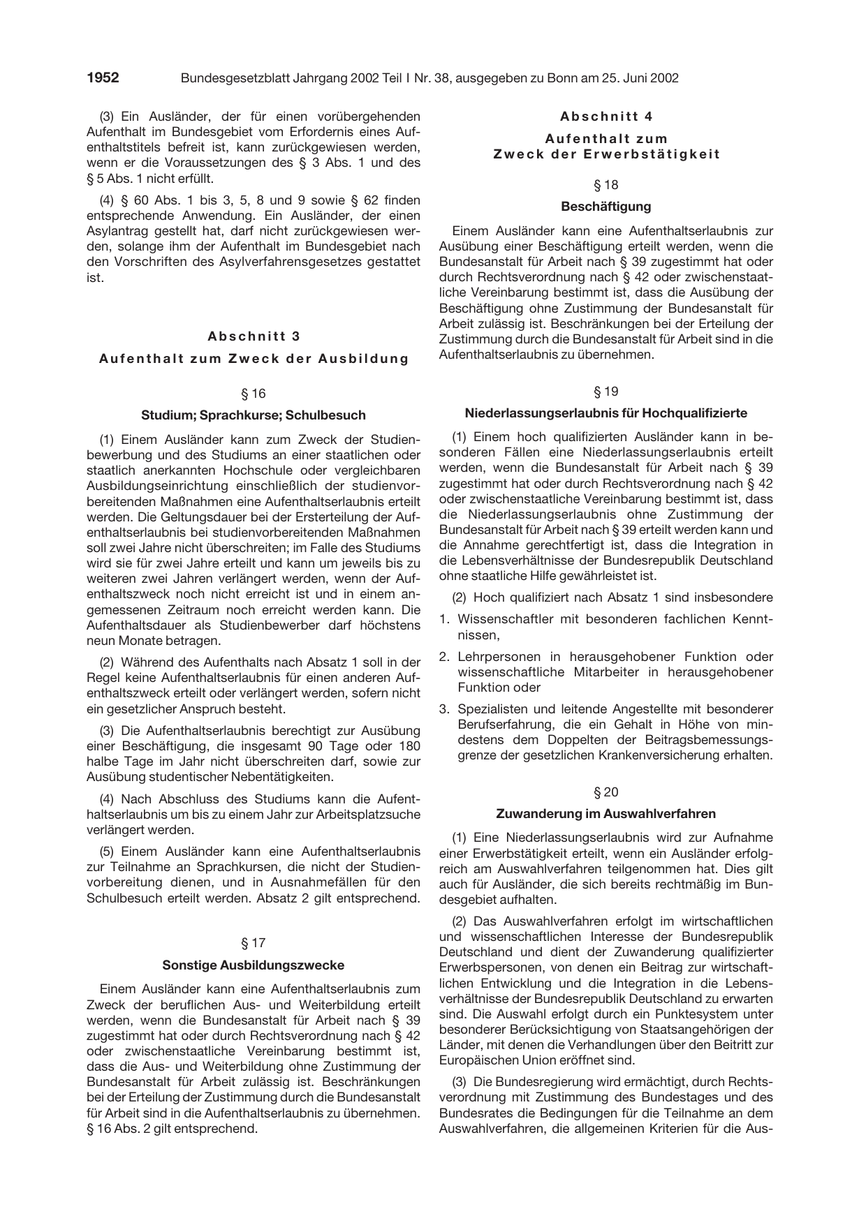 BGBl. 2002, Seite 1952 — Originalseite als Abbildung