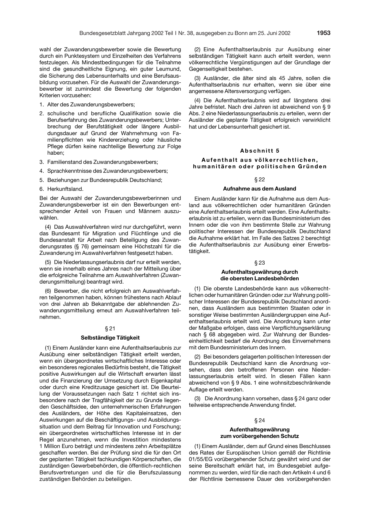 BGBl. 2002, Seite 1953 — Originalseite als Abbildung