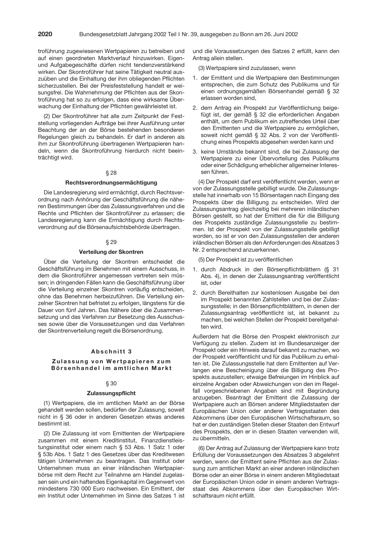 BGBl. 2002, Seite 2020 — Originalseite als Abbildung